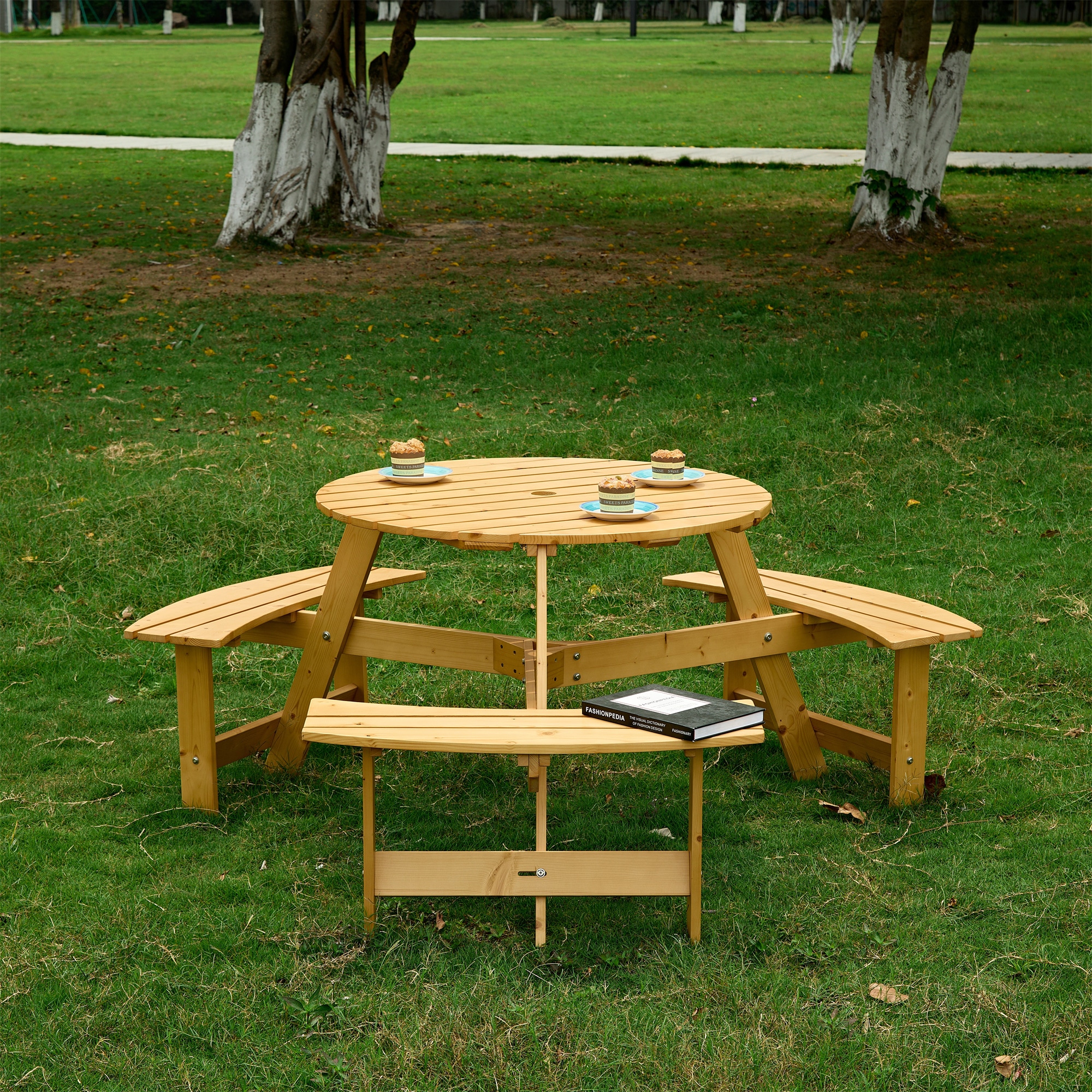 BABOOM BOM-P149762-OR 35.5-in Brown wood Round Picnic Table