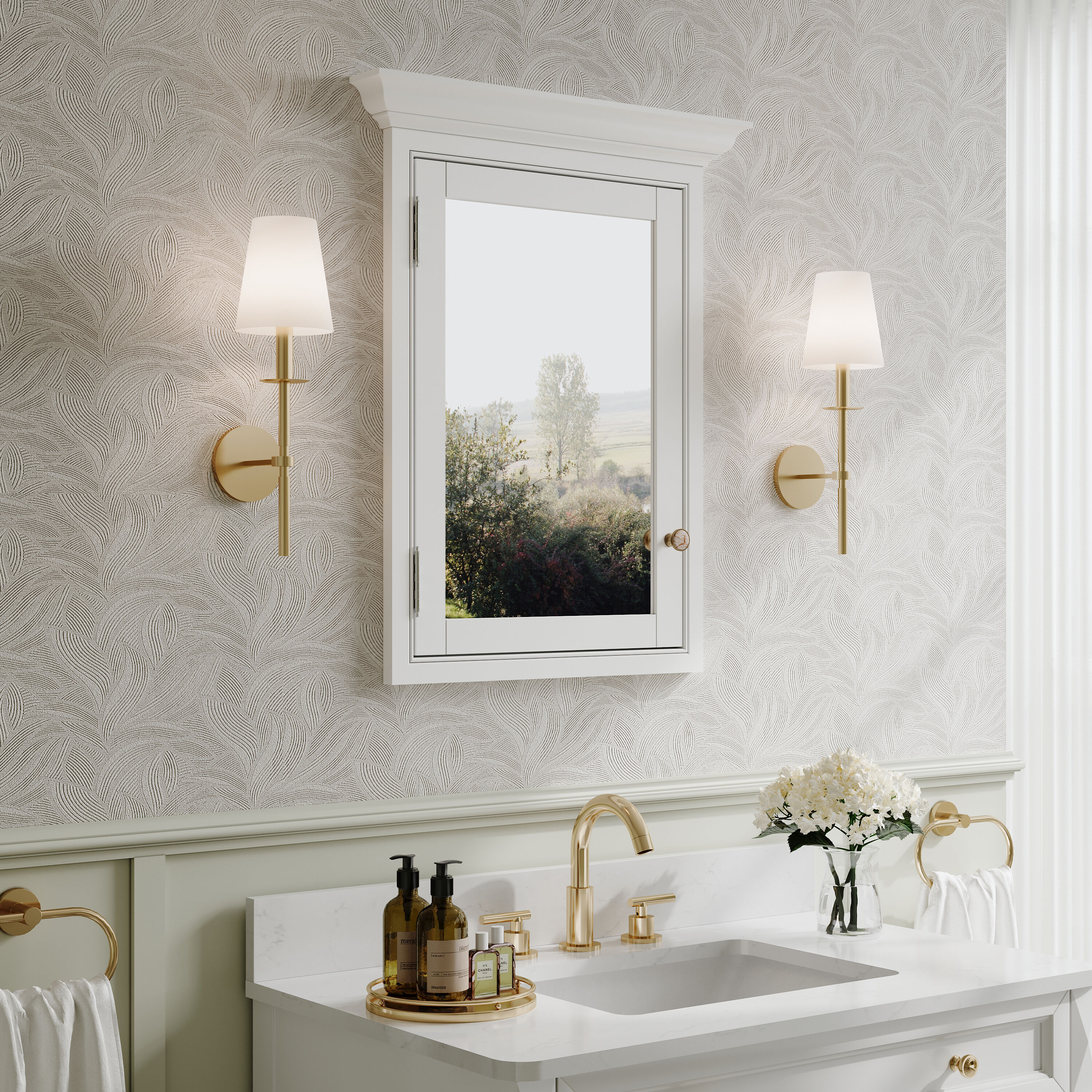 WELLFOR GRACE Solid Wood 26-in x 32-in Recessed Mount White Mirrored Soft Close Medicine Cabinet