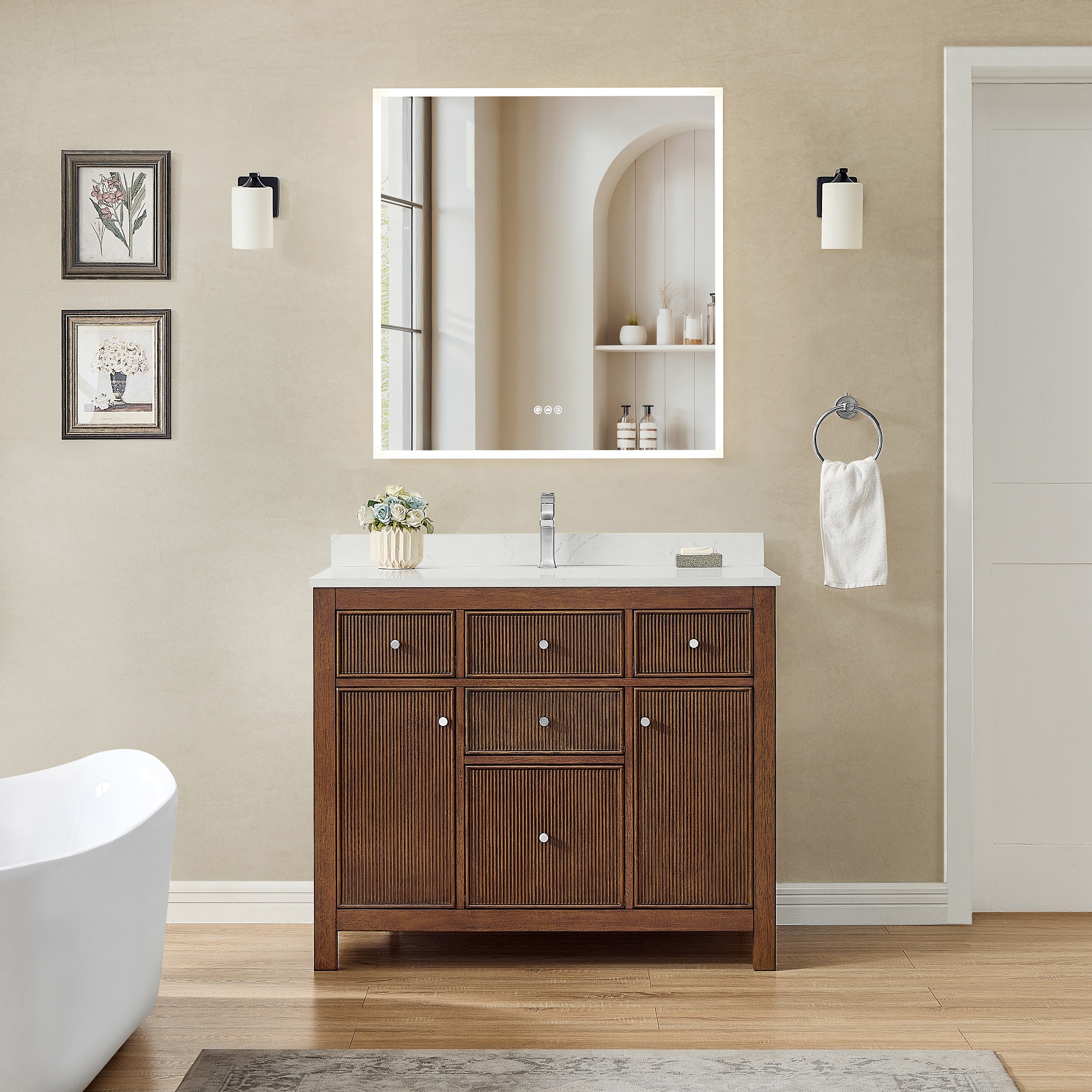Wyndham Collection Pendry Bathroom Vanity in Dark Walnut with Various Countertop Options and Undermount Square Sinks