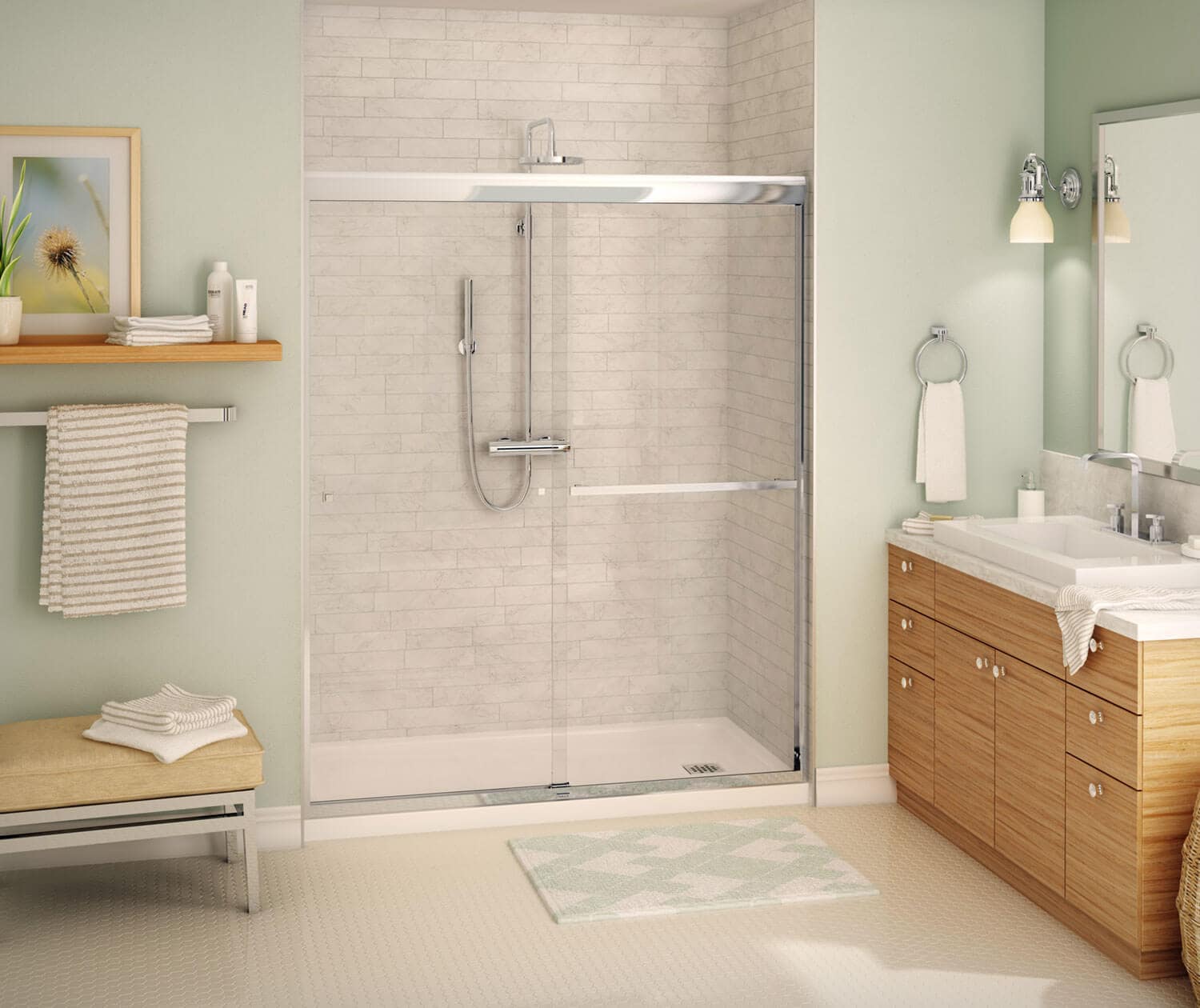 MAAX 135675-900-084-000 Aura Chrome 55-in to 59-in W x 71-in H Semi-frameless Sliding Soft Close Shower Door 5/16-in Thick Clear Glass