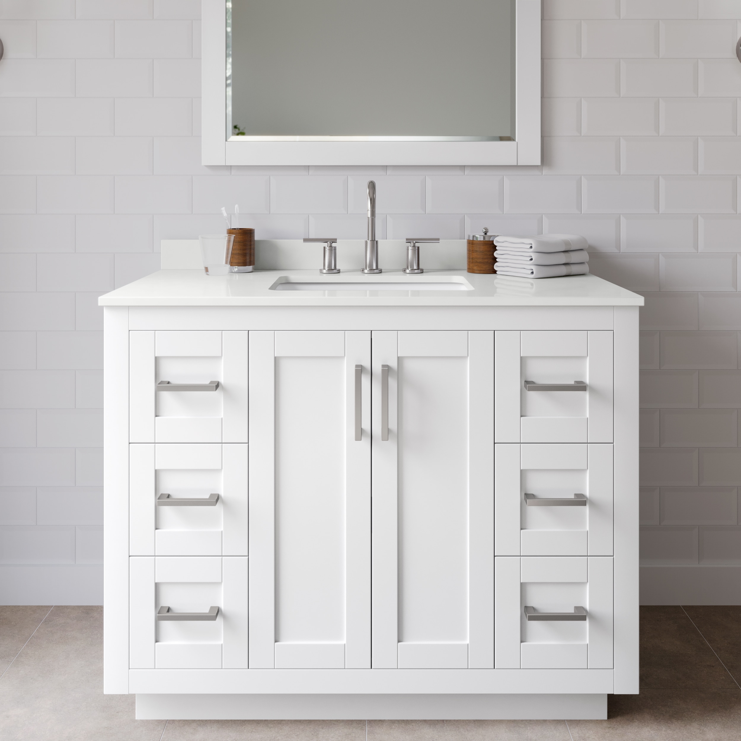 Wyndham Collection WCF292942SWHWQUS3M34 Miranda 42-in White Undermount Single Sink Bathroom Vanity with White Quartz Top (Mirror Included)