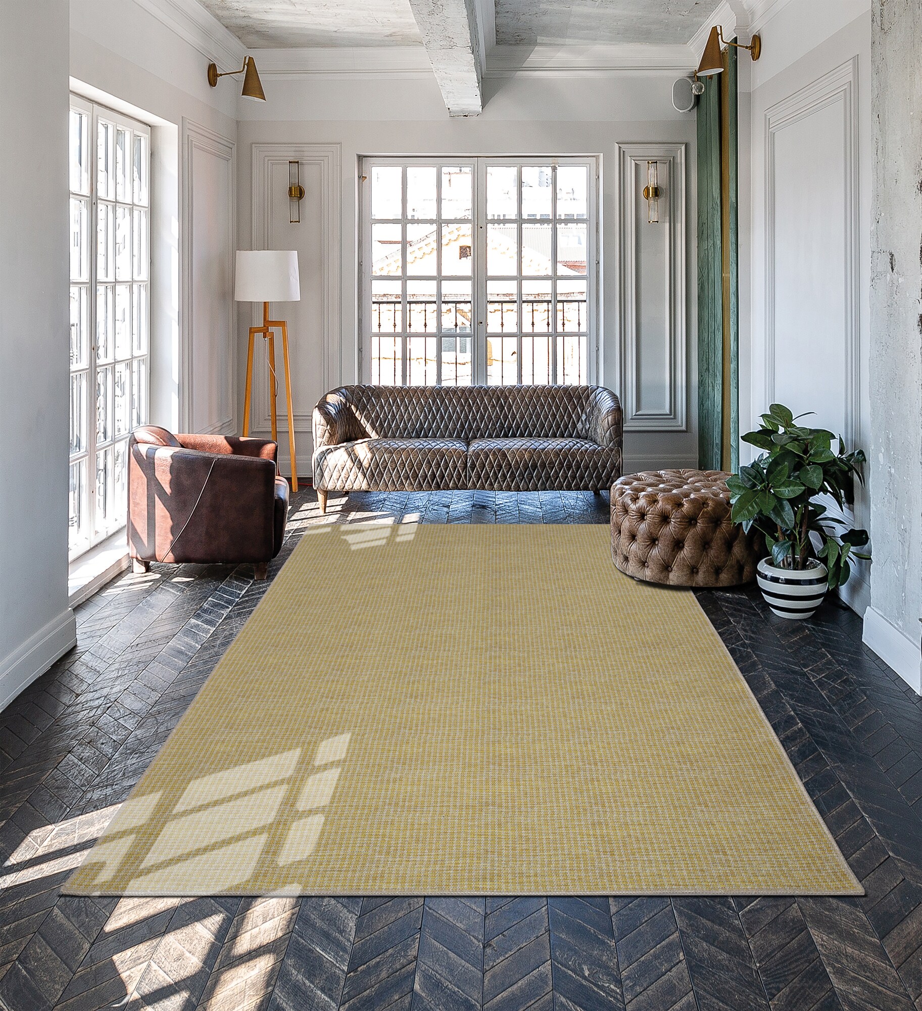 Ottomanson PRG7109-5X7 Prague 5 x 7 (ft) Flatweave Cotton Gold Wicker Weave Rectangular Indoor Solid Machine washable Area rug