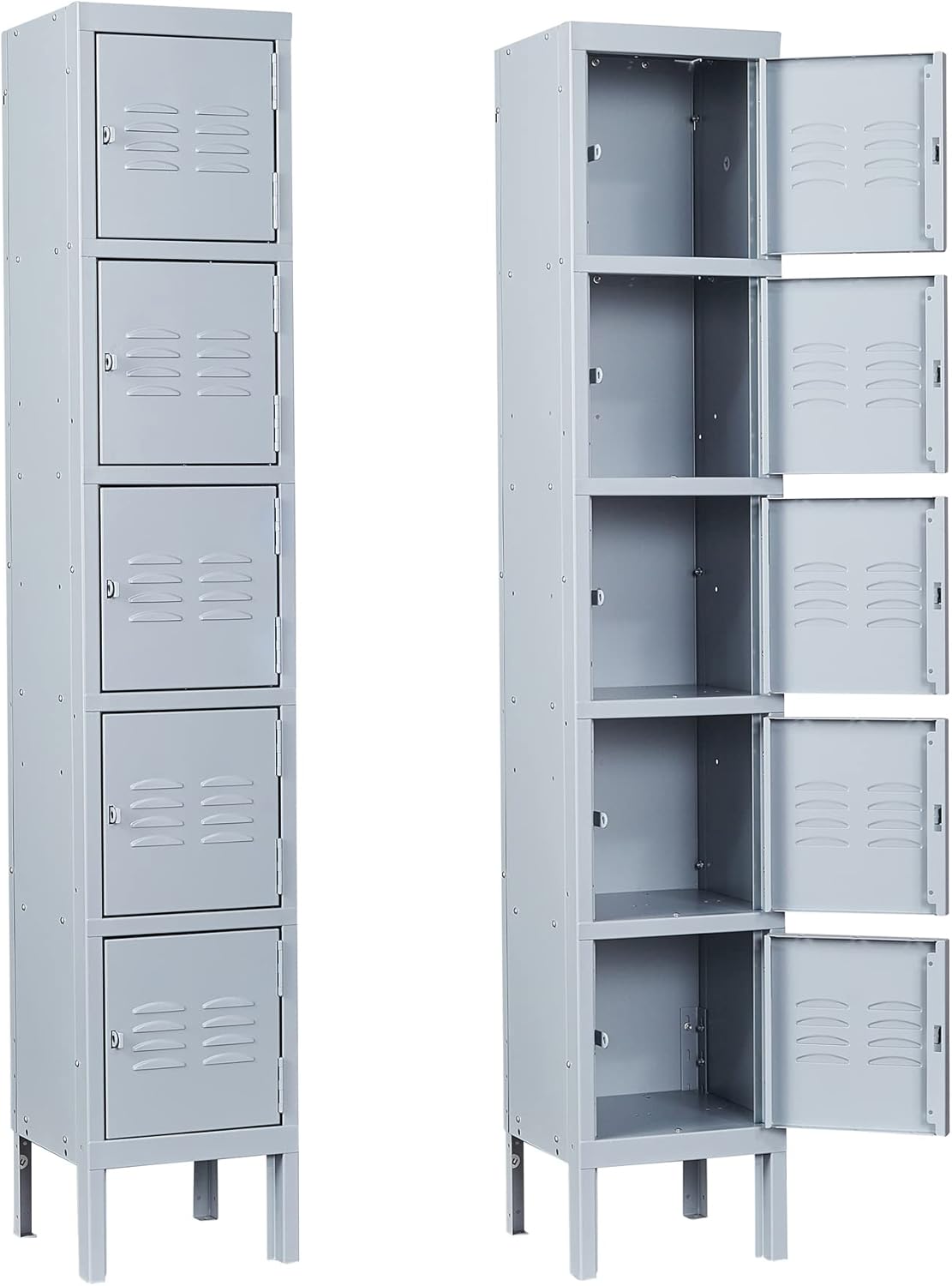 Letaya  Metal Lockers 5 Doors 66 Tall Steel Storage Cabinets Lockable for Employees School Gym Home Office Mudroom Industrial Lockers Gray