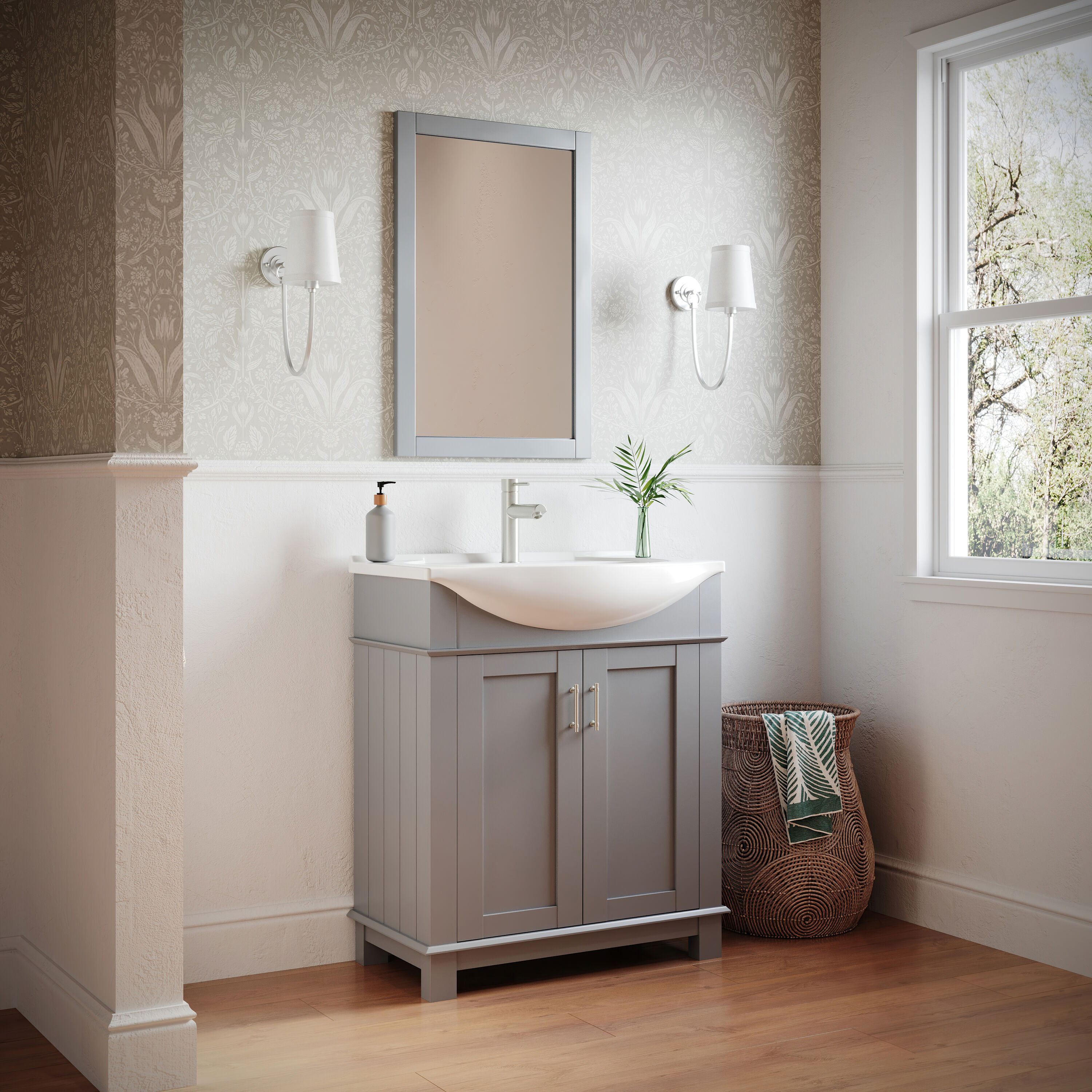Hartford 30" Gray Freestanding Traditional Bathroom Vanity with Ceramic Sink