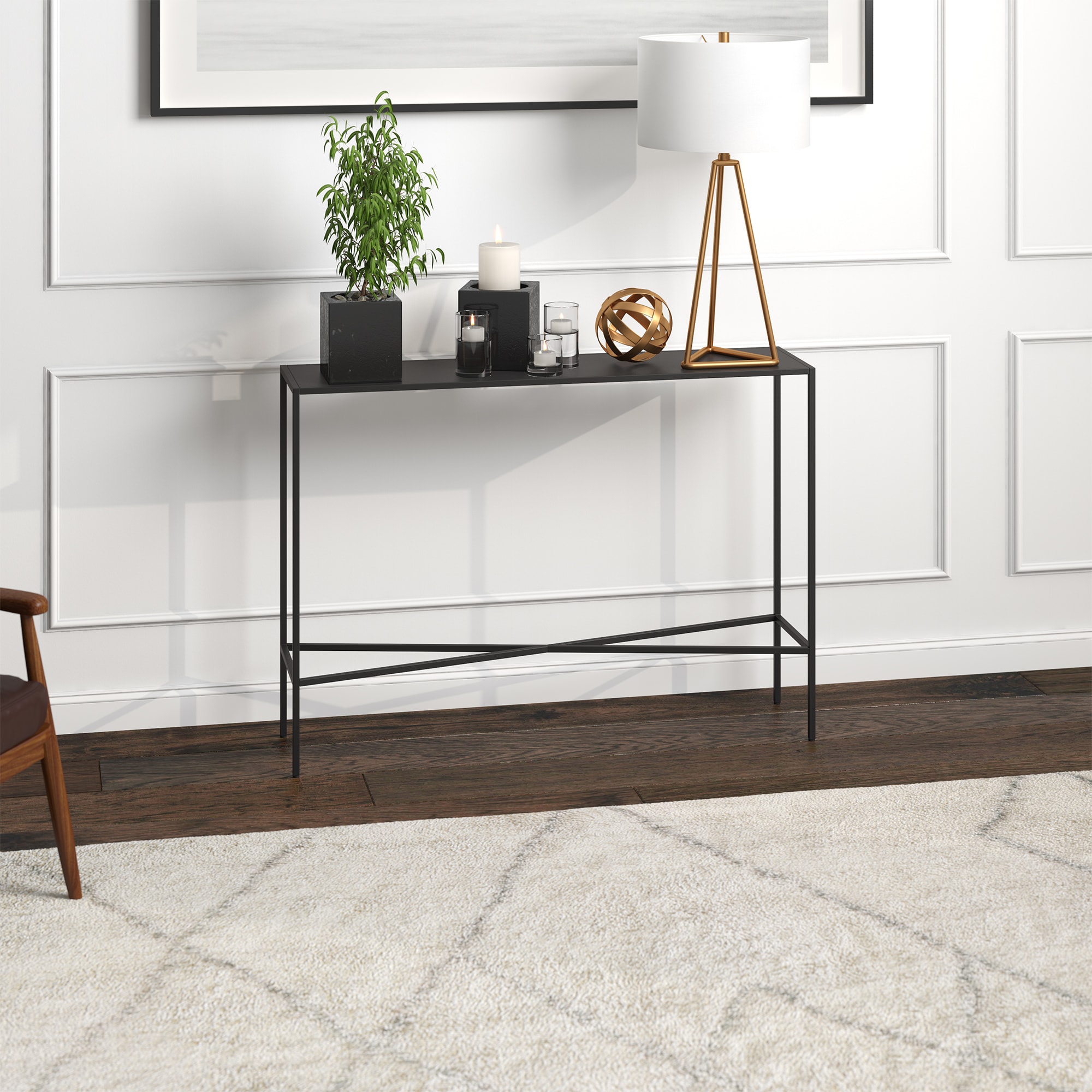 Henley 42" Blackened Bronze Metal and Glass Console Table