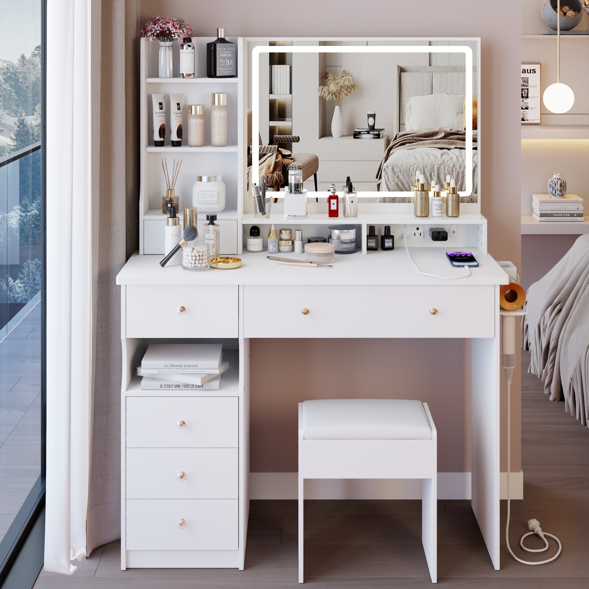 GZMR GZ-CE30830 40.2-in White Makeup Vanity