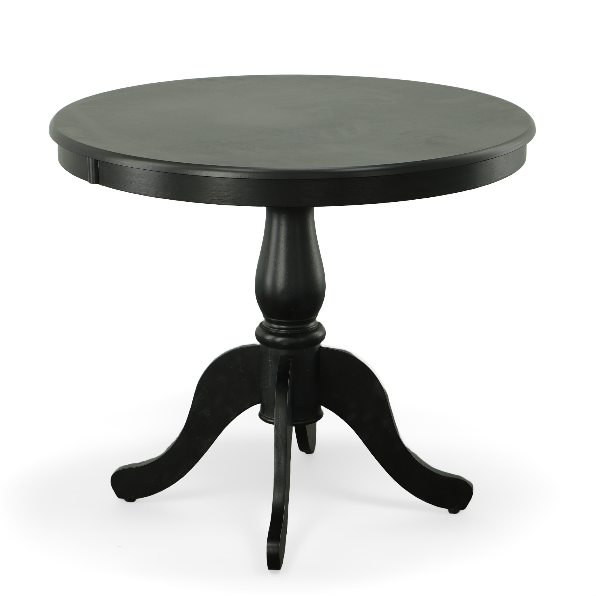 Classic Black Round Wood Dining Table with Pedestal Base