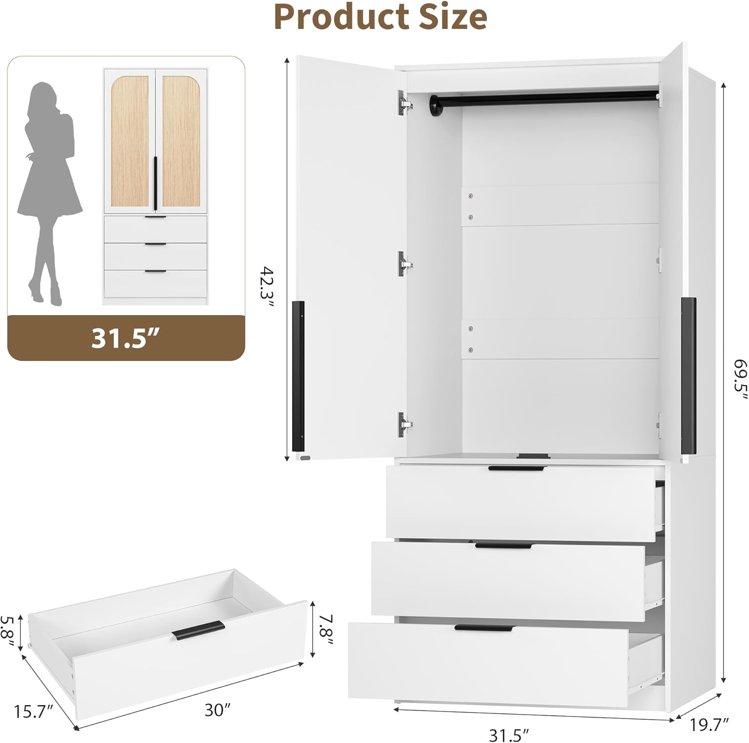 Qeetex DHZ-PHK-3437GH48 Wood-Closet-Kits - View #2