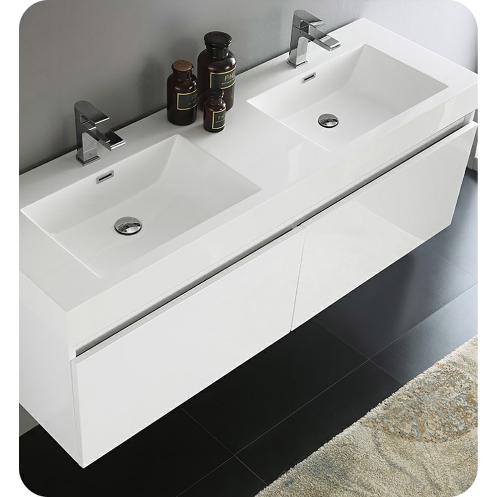 Fresca Mezzo 60-in White- Dbl Floating Bathroom Vanity Base Cabinet ...
