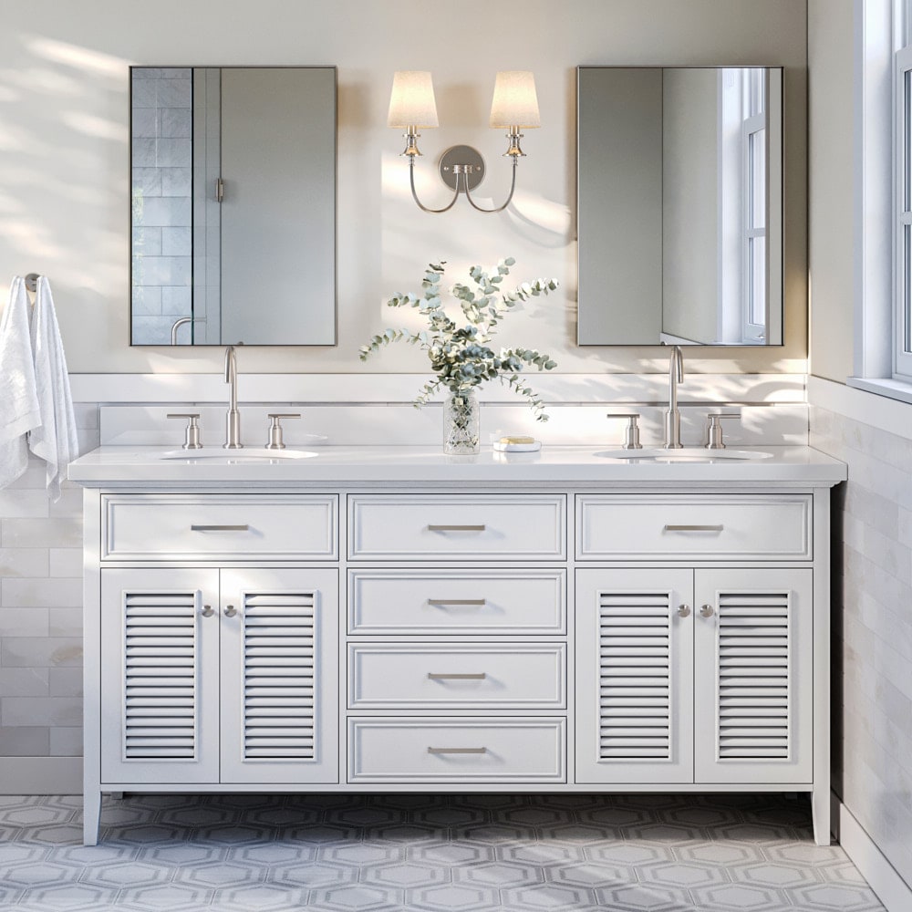 ARIEL D073D-2-BC-WHT Kensington 72-in White Bathroom Vanity Base Cabinet without Top