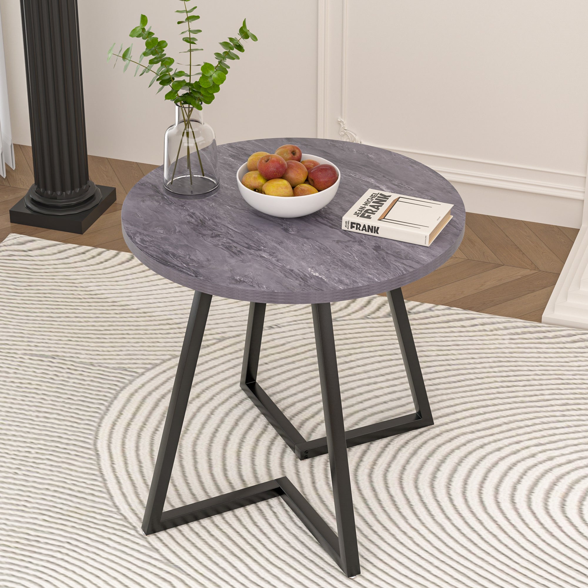 Vecelo LOE-MX-TBL11-90-GRY Round Dining Room Table 2 To 4 Person Kitchen Table For Small Space