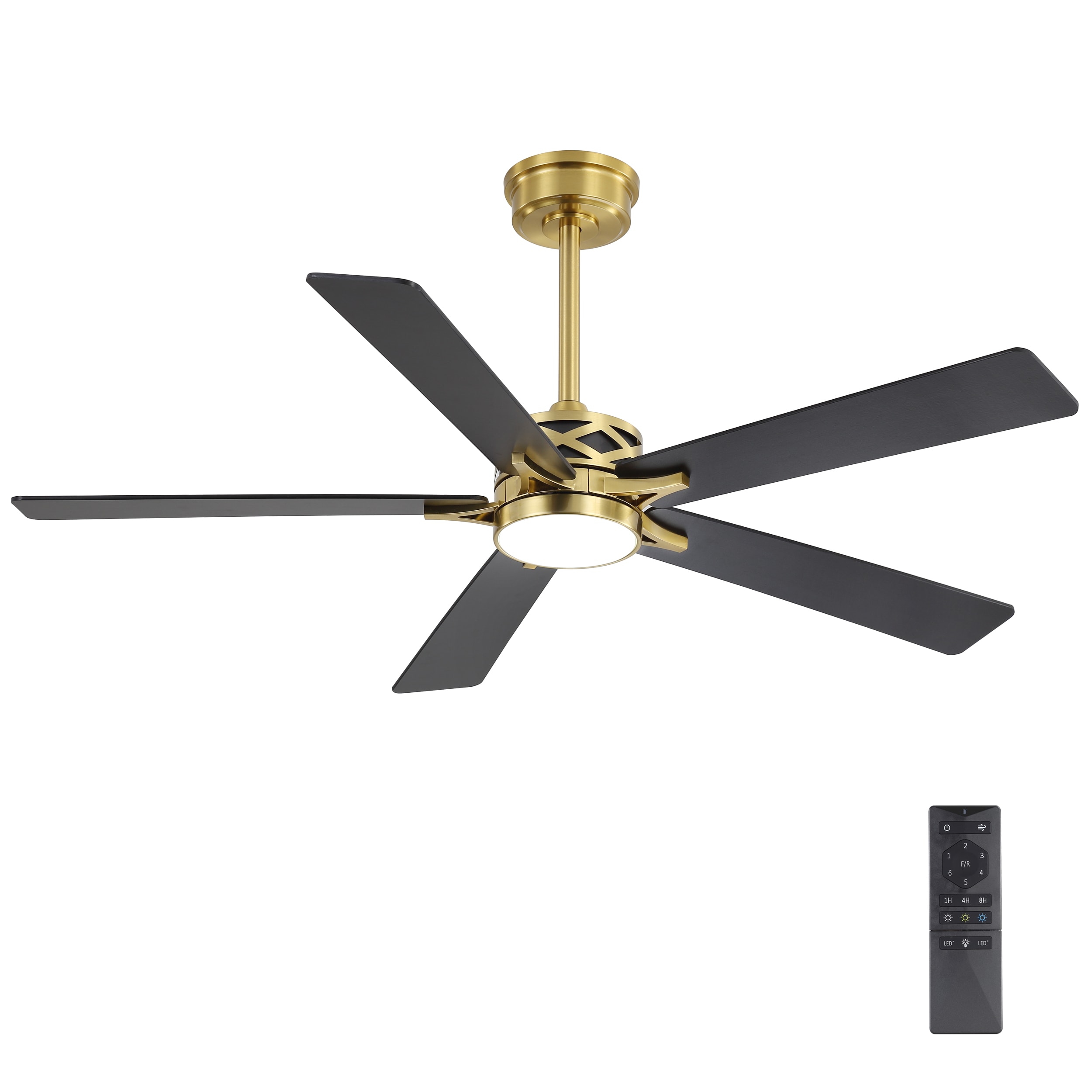 MLIAN WBCF-BS209-GB X ZHANJING 72-in Integrated LED Black/Gold with Black Blades Ceiling Fan With Light - Remote Included ( 5 -Blade )