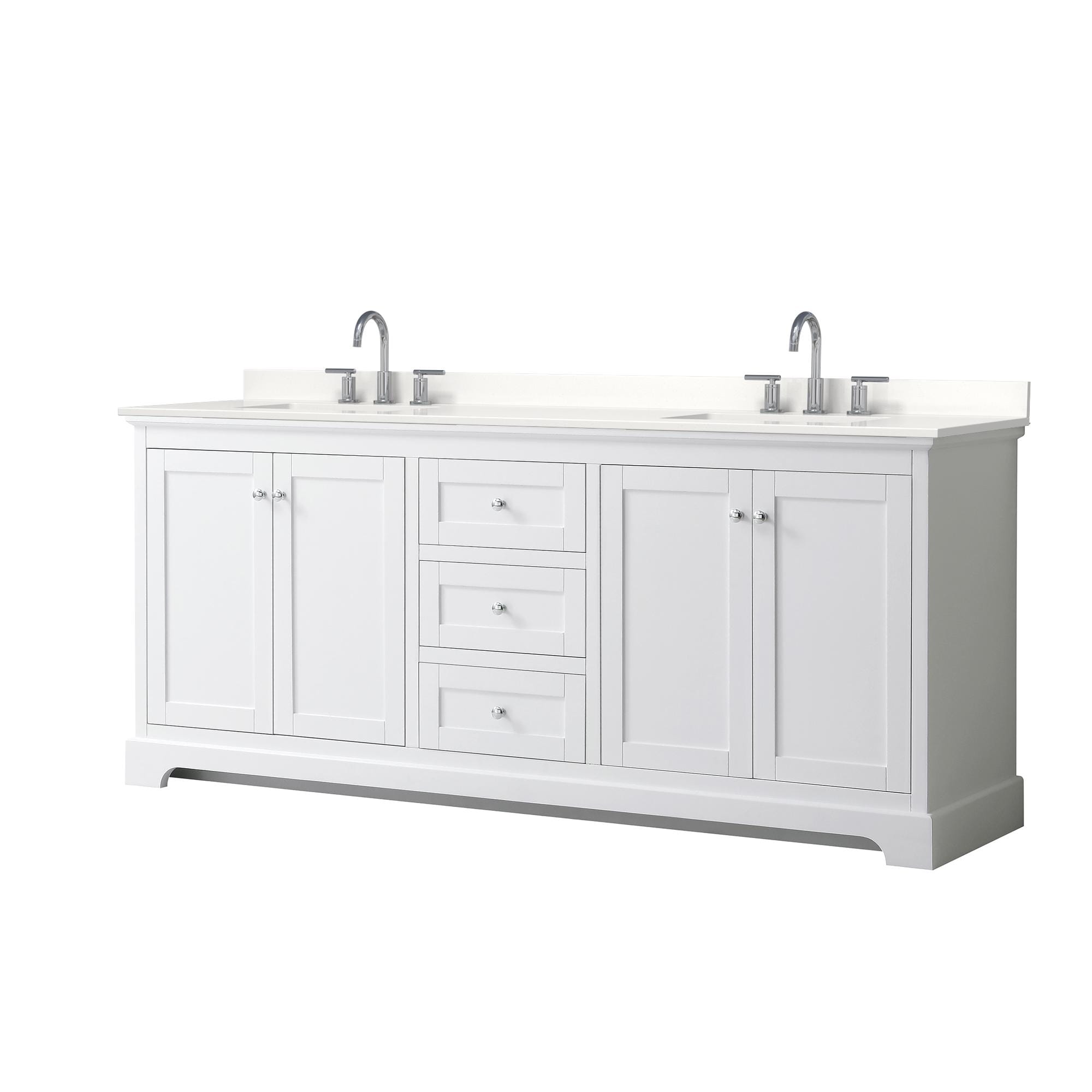 Wyndham Collection WCV232380DWHWQUS3MXX Avery 80-in White Undermount Double Sink Bathroom Vanity with White Quartz Top