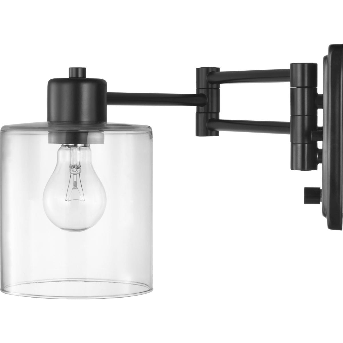 Milner Black Steel Swing Arm Wall Light with Clear Glass Shade