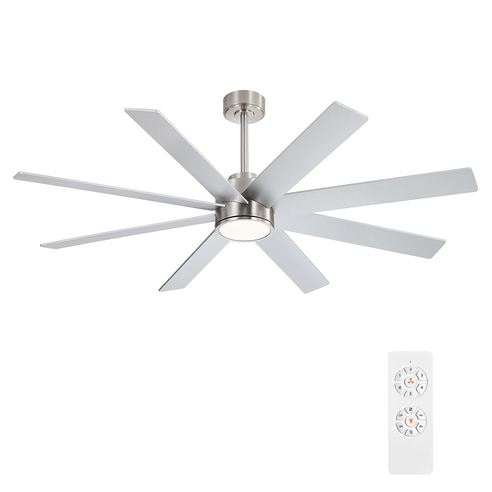 MLIAN WBCF-BS293-NS 60 Integrated LED sliver with Sliver Blades Ceiling Fan With Light - Remote Included ( 8 -Blade )