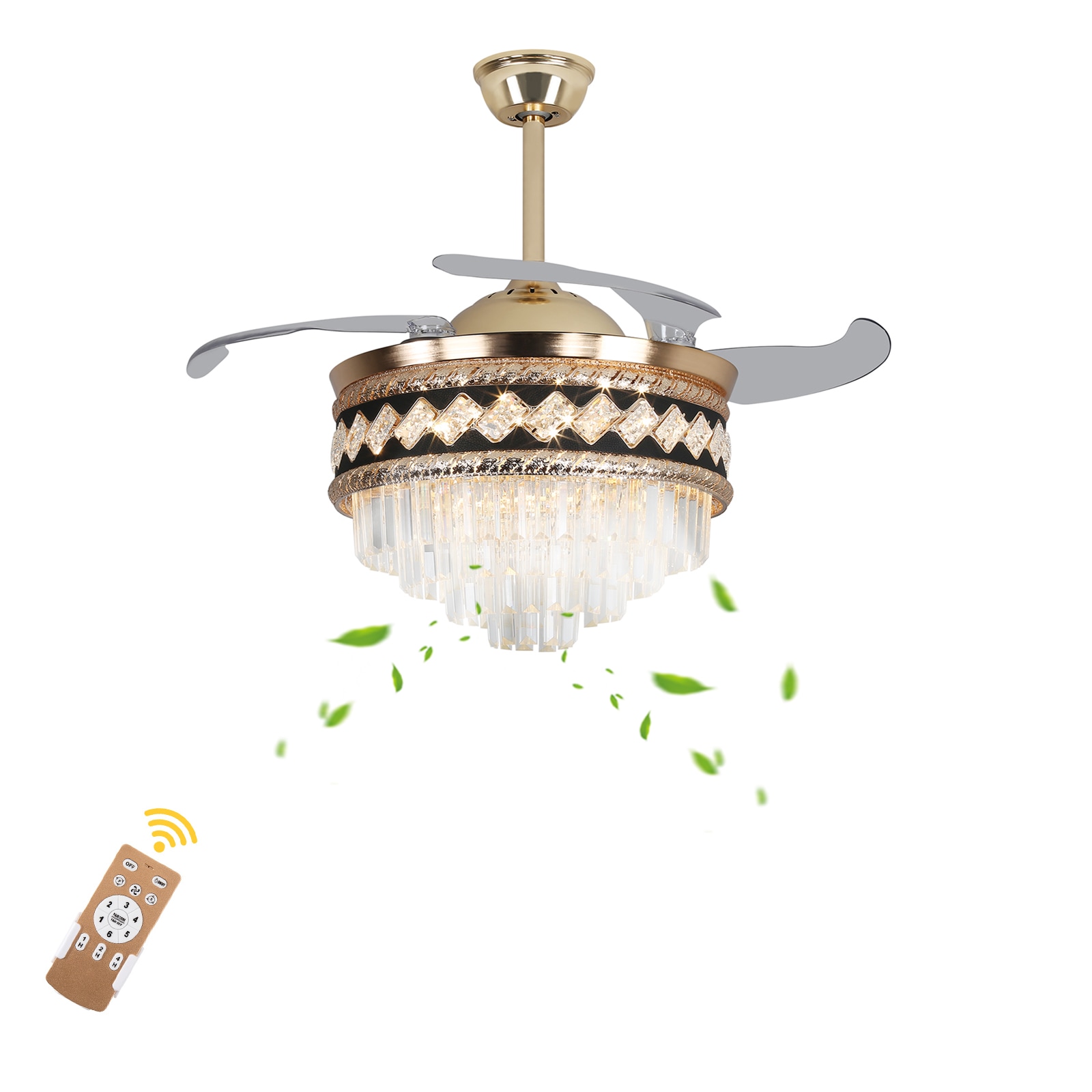 Oukaning JZUCOD-00760099 42-in Color-Changing Black with ABS Blades Chandelier Ceiling Fan With Light and Remote ( 4 -Blade )