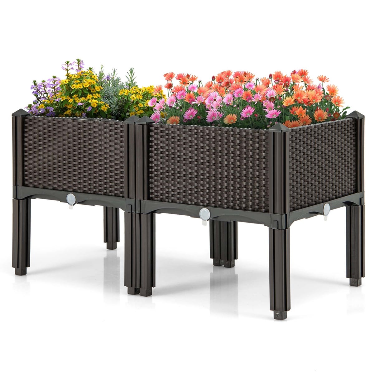 Costway CSHY000721 Elevated Plastic Raised Garden Bed Planter Kit for Flower Vegetable Grow 2 Set