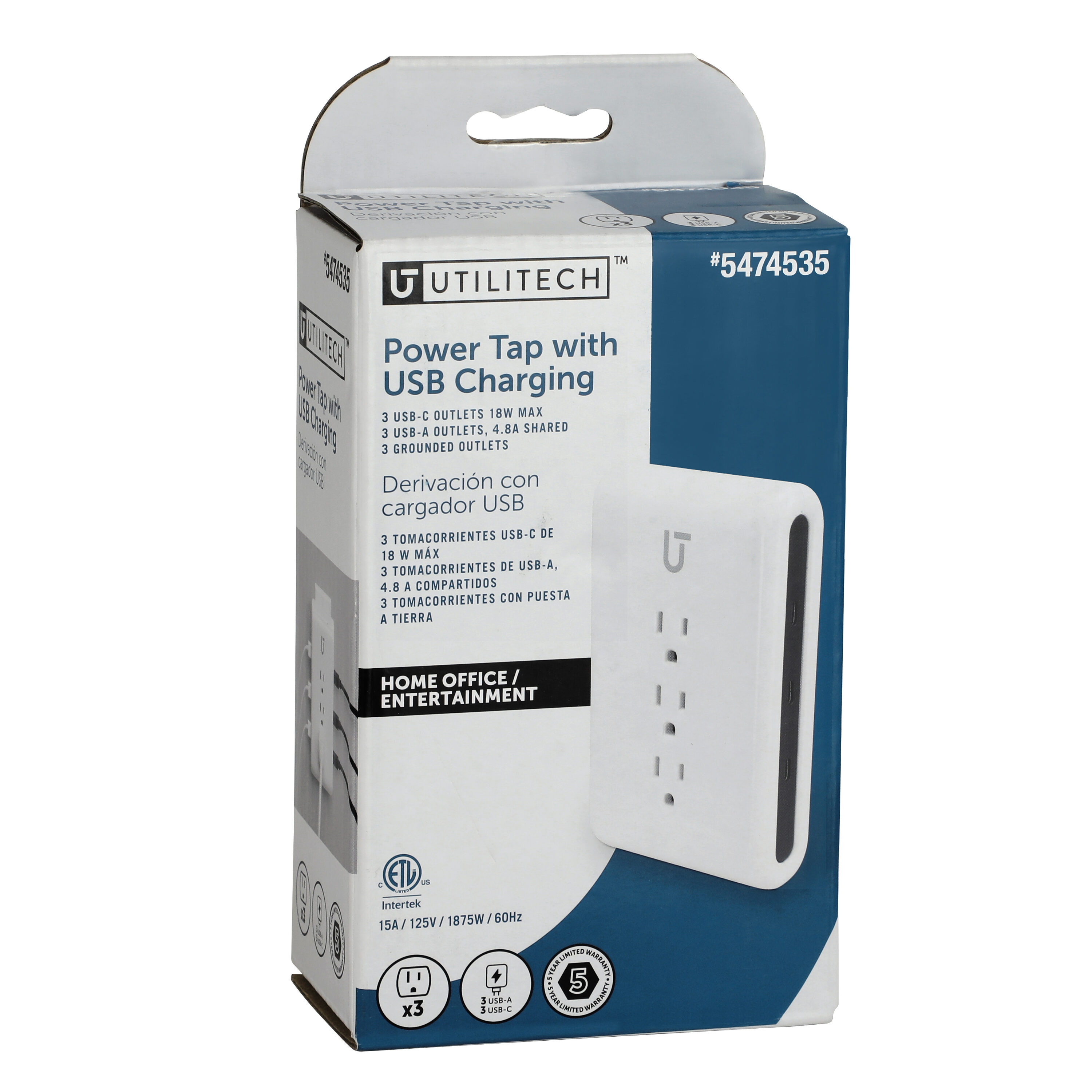 1-1/4-ft 3-Outlet 6-USB Ports Indoor White Power Strip | - Utilitech UTPBUC103