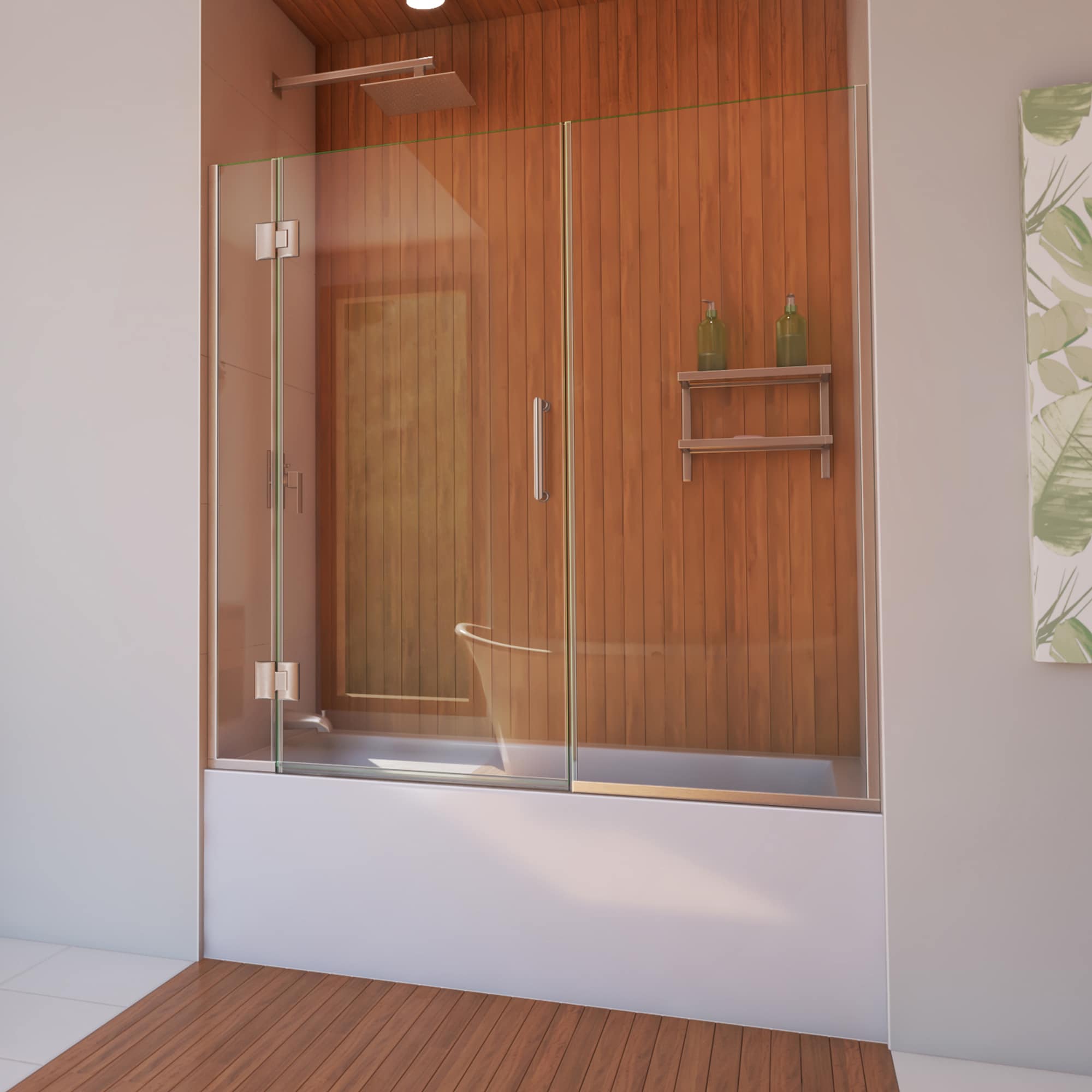 DreamLine D58580-04 Unidoor-X Brushed Nickel 58-in to 58-1/2-in W x 58-in H Frameless Hinged Bathtub door