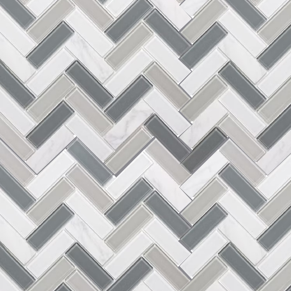 Elida Ceramica SBCARHERBN1212 Island Reef 12-in x 12-in Carrara-look Glass/Stone Patterned Chevron Mosaic Wall Tile ( 0.86-sq ft Piece