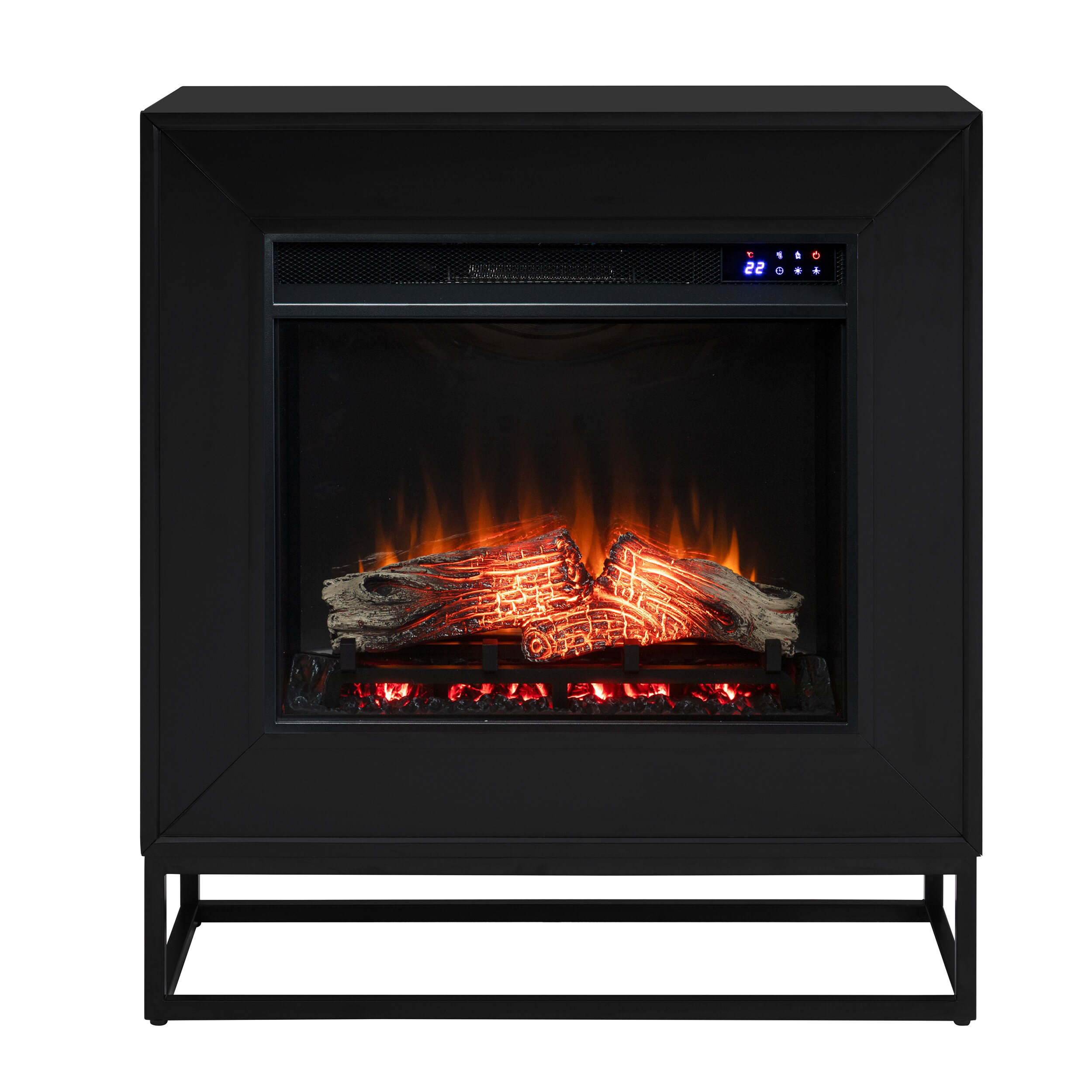 Southern Enterprises FR1063059 33-in W Black Free standing Fan-forced Flat wall Electric Fireplace with Remote Control Included