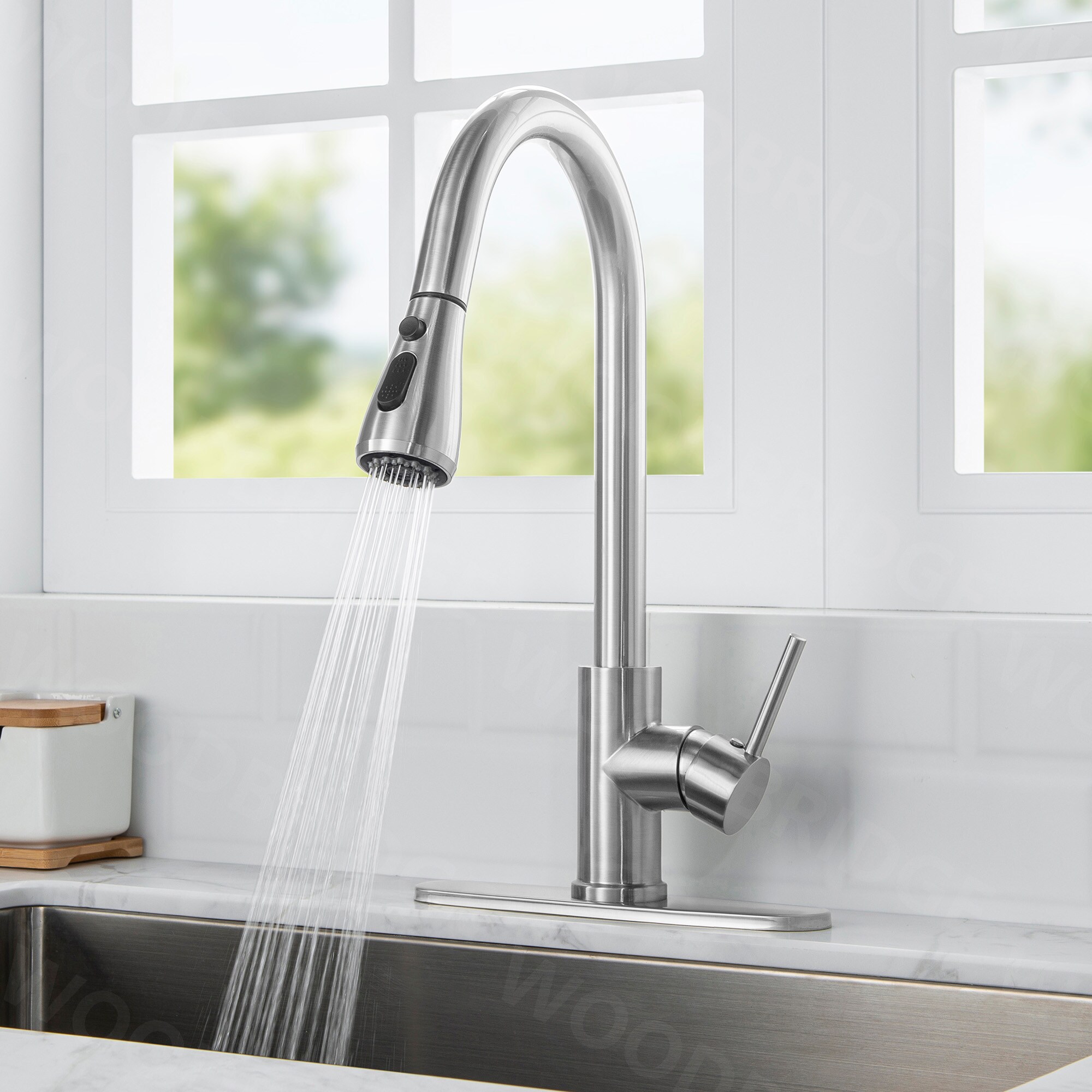 Woodbridge Chrome Single Handle Pull-out Kitchen Faucet with Deck Plate ...
