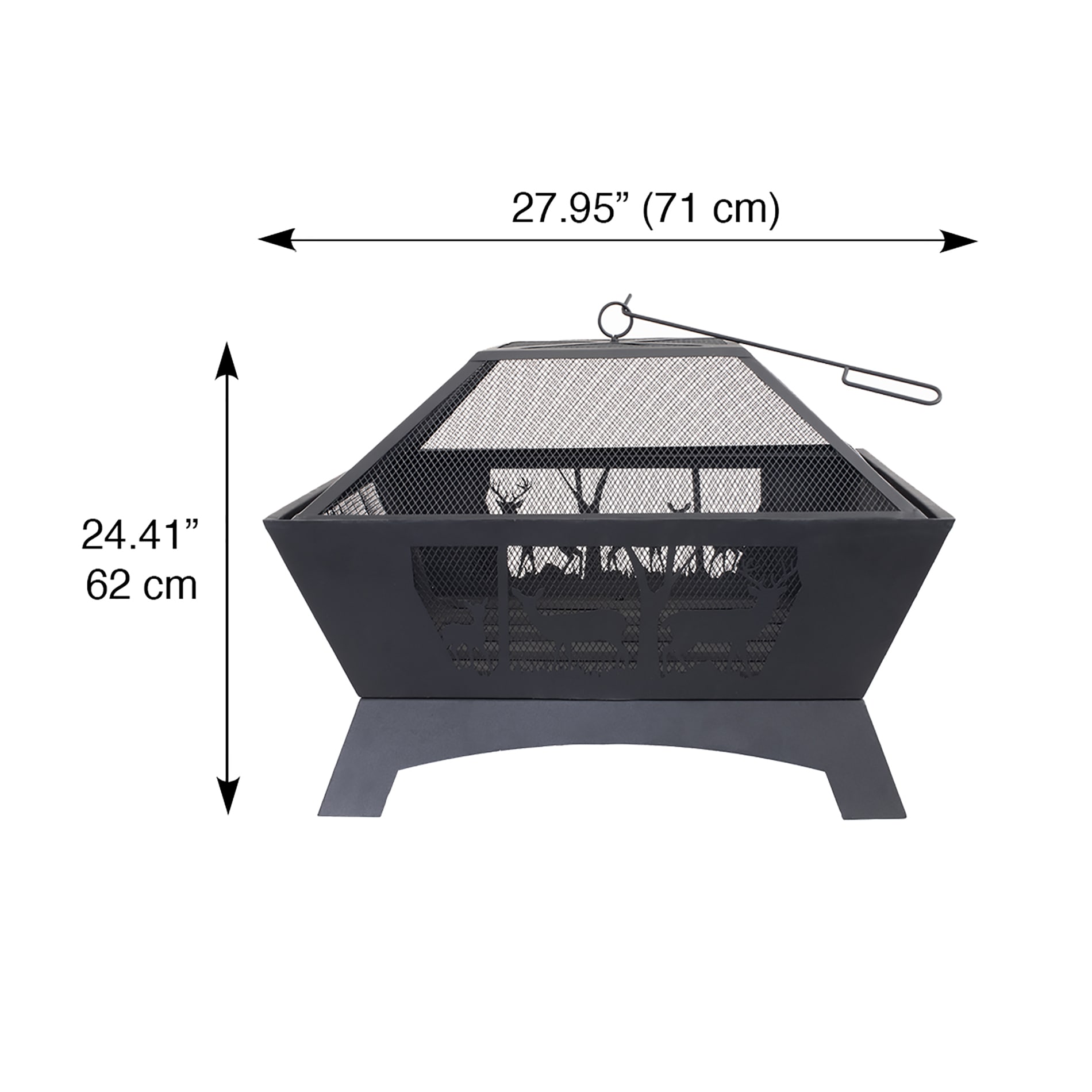 Black Steel 28" Square Wood-Burning Fire Pit with Decorative Cutouts