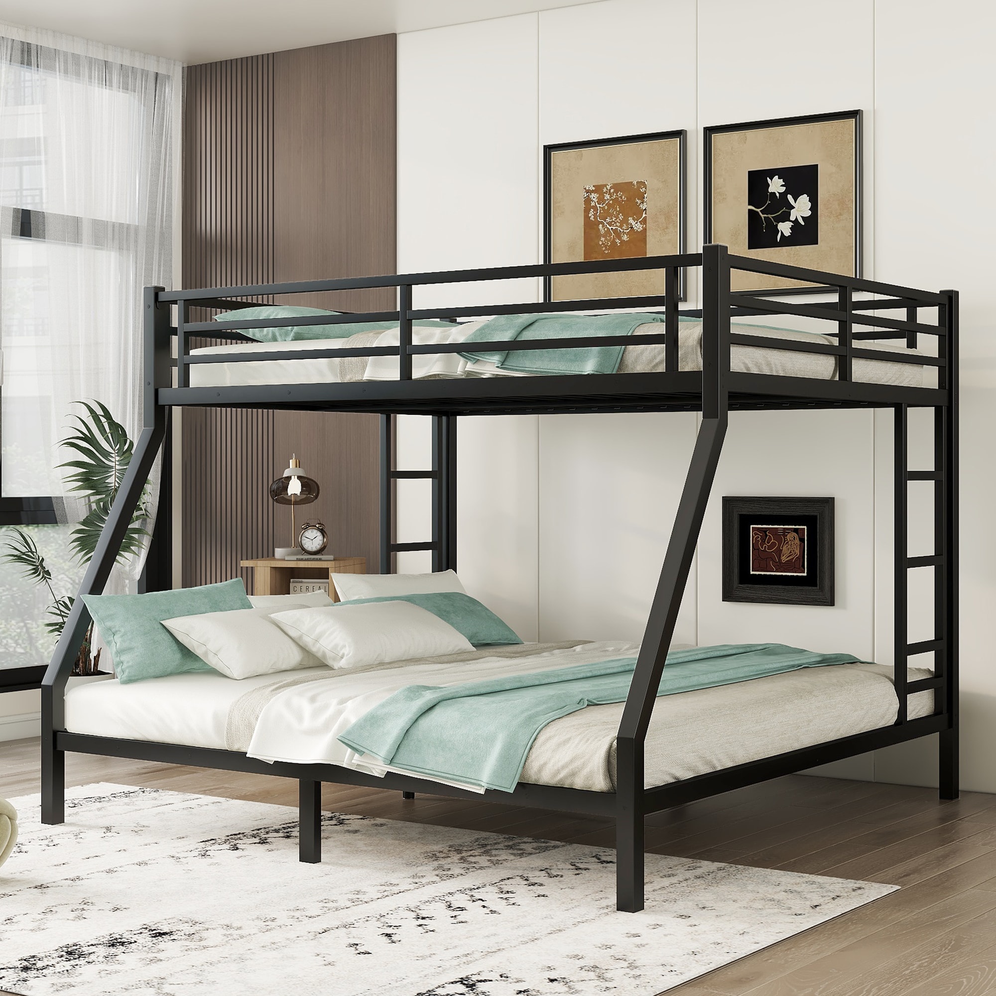 Dimakai Black Metal Queen over King Bunk Bed for Teens and Adults Space Saving Noise Reduced No Box Spring Needed