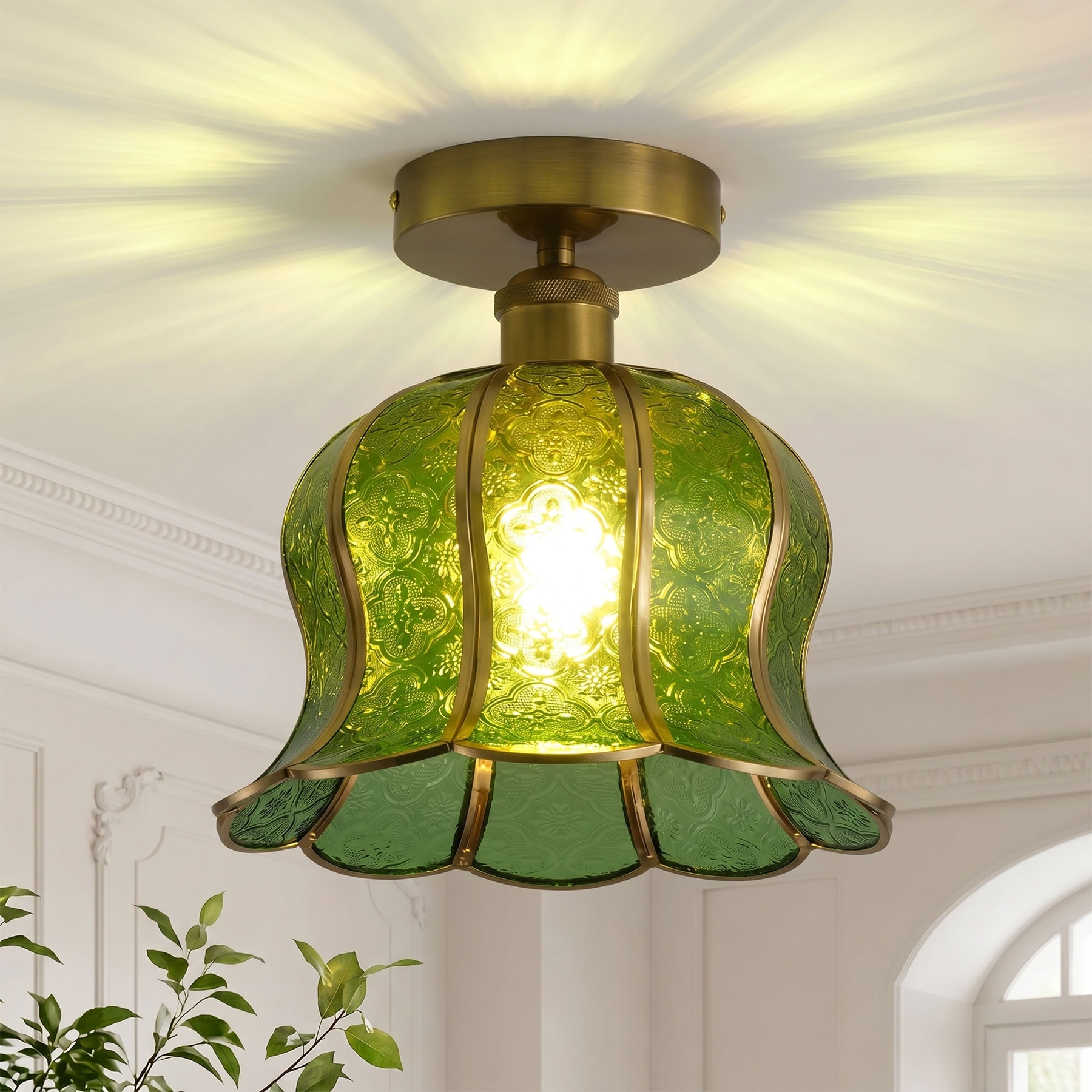 Aiwen 9.65-in Green Indoor 1 -Light Semi-flush Mount Light
