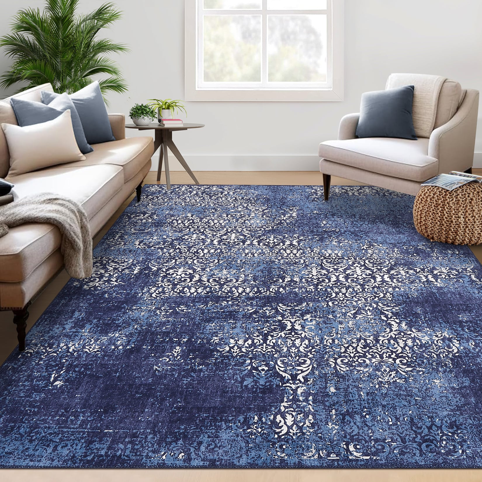 Garvee YXY-LO-PHO-13RJ4FDQ 5 x 7 (ft) Chenille Blue Rectangular Indoor Floral/Botanical Vintage Machine washable Area rug