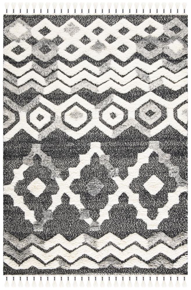 Casablanca 4' x 6' Black and White Wool Shag Rug