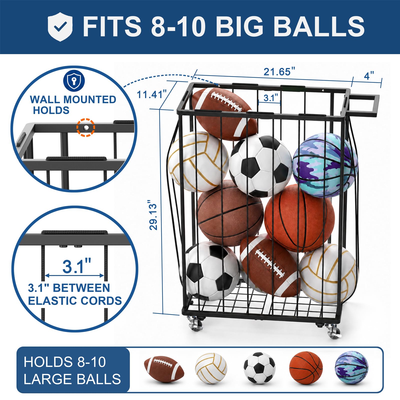 SenQWFa Garage Ball Storage Rack Basketball Holder for Soccer ...
