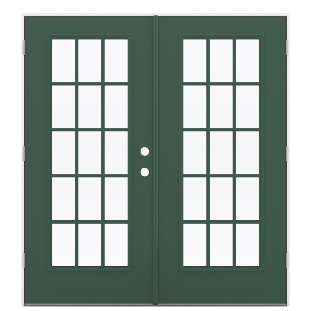 JELD-WEN LOWOLJW184100107 72-in x 80-in x 4-9/16-in Jamb Low-e Simulated Divided Light Evergreen Fiberglass French Right-Hand Outswing Double Patio Door