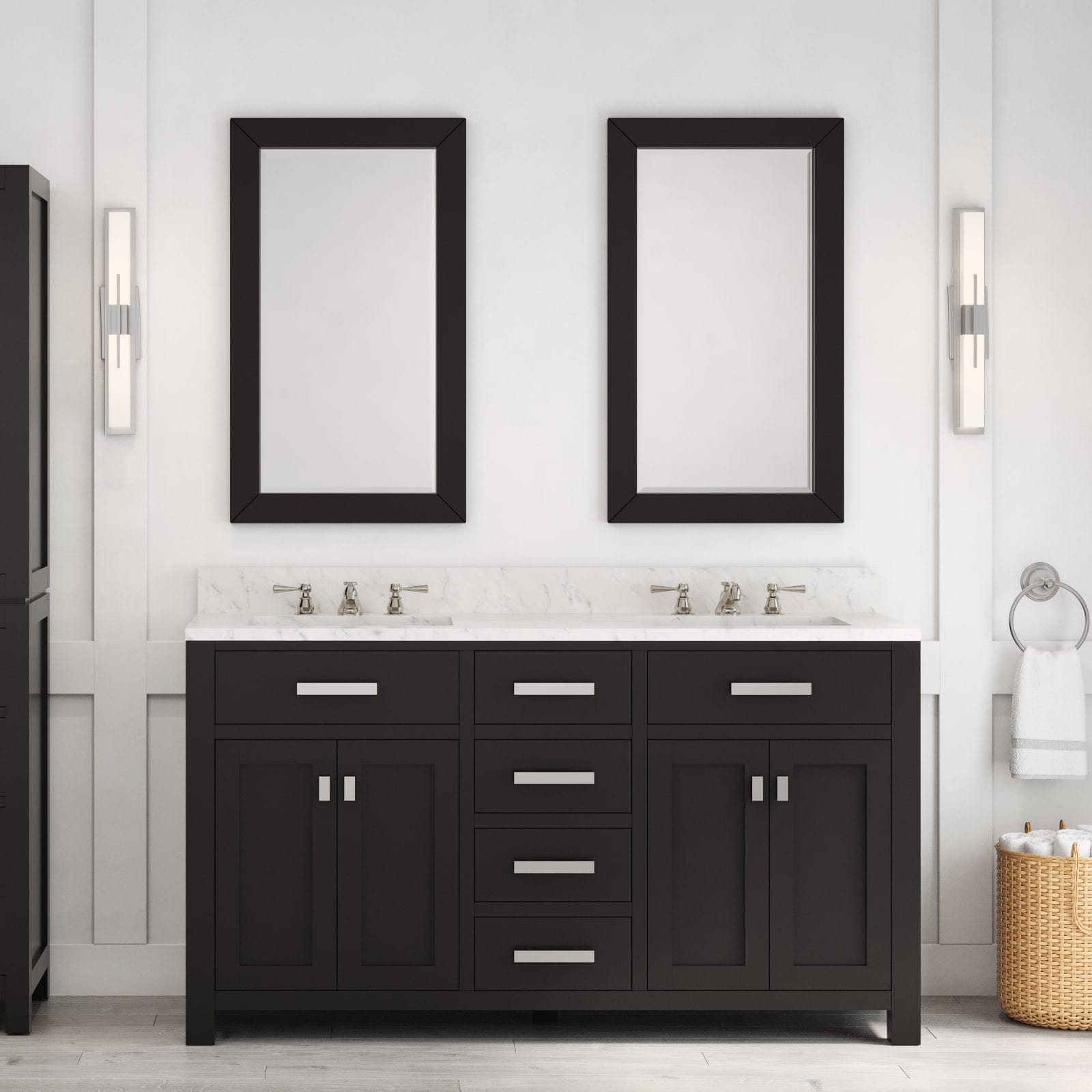 Water Creation MADISON60E Madison 60-in Espresso Undermount Double sink Bathroom Vanity with Carrara white Natural marble Top