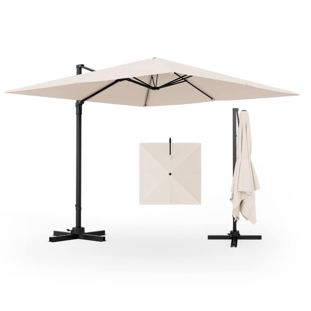 Forclover HYFC-0888BE 9.3-ft Aluminum Beige Push-button Tilt Cantilever Patio Umbrella