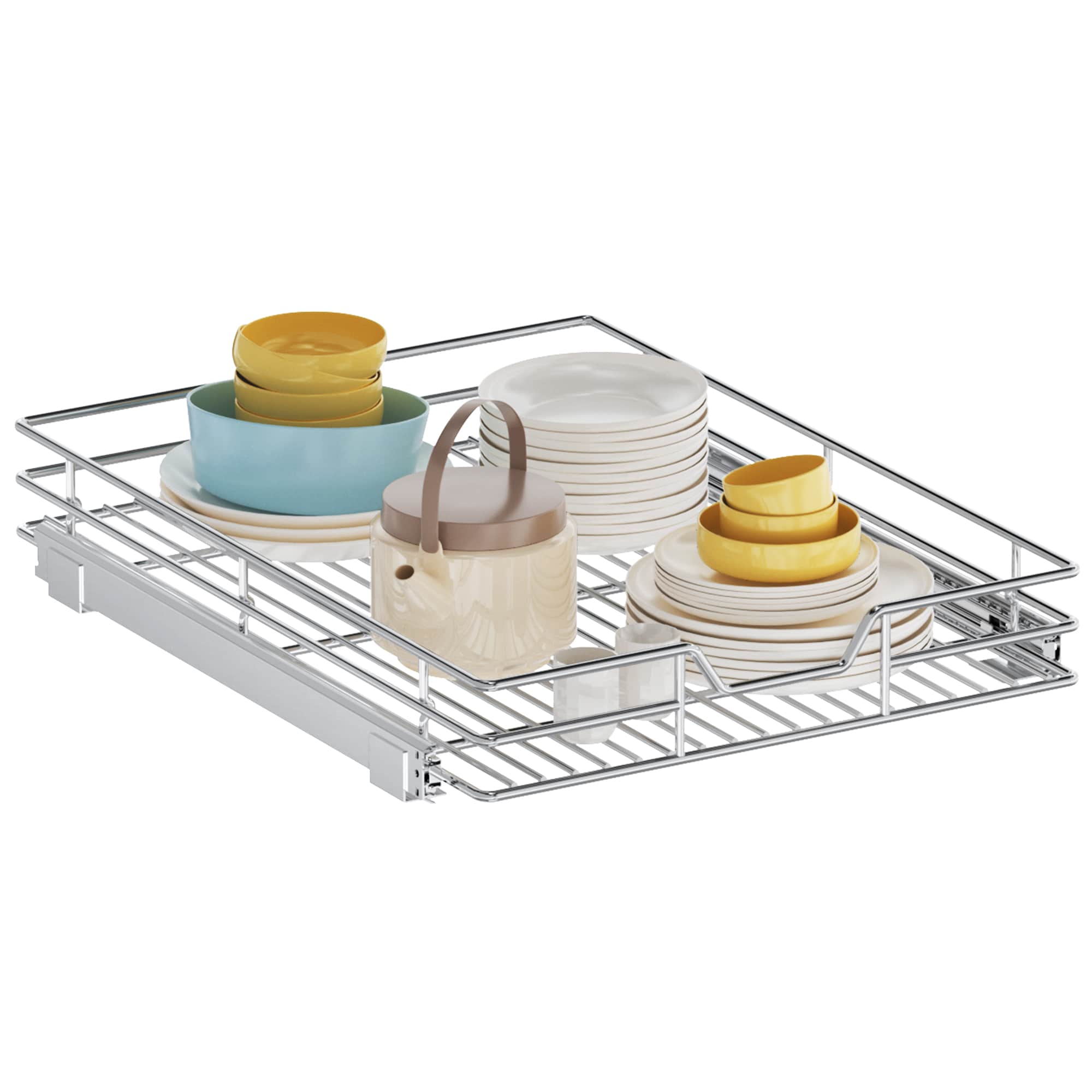 LUXEYARD  Single Tier Pull Out Cabinet Organizer 25.5W 21.5D Heavy Duty Steel Wire Basket for Wide Base Cabinet Kitchen Pantry Utility Storage