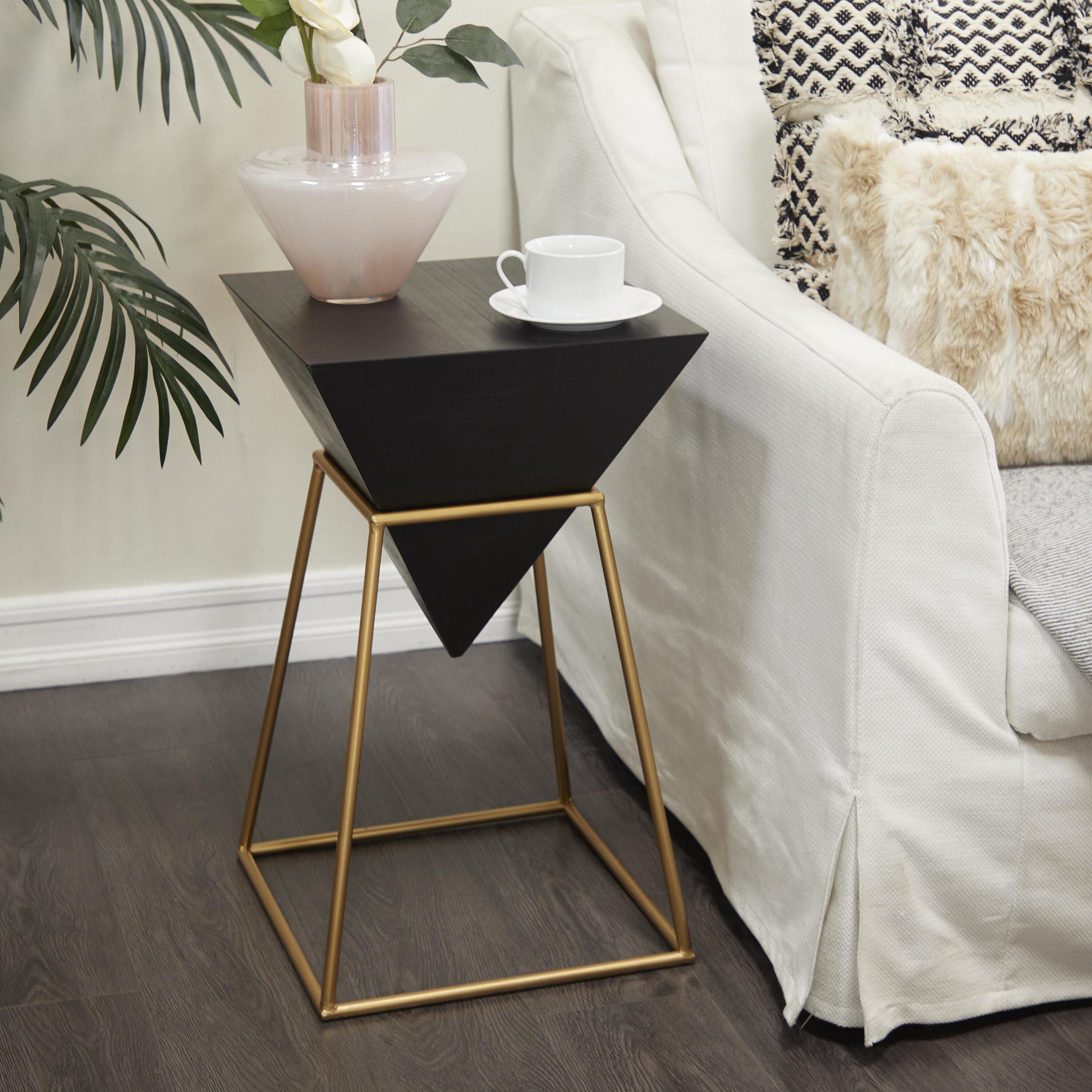Grayson Lane 77918 14-Inches W x 24-Inches H Black/Gold Inverted Pyramid Wood Square Modern End Table