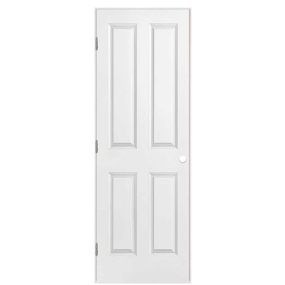 Traditional 28-in x 80-in 4 Panel Square Solid Core Primed Molded Composite Right Hand Single Prehung Interior Door in White | - Masonite 1316390