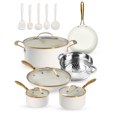 PHANTOM CHEF 8 Piece Luxe Cookware Set | Non-Stick Ceramic Coating | Oven &  Dishwasher Safe | PFOA-Free | Aluminum Pots & Pans Set with Glass Lids 
