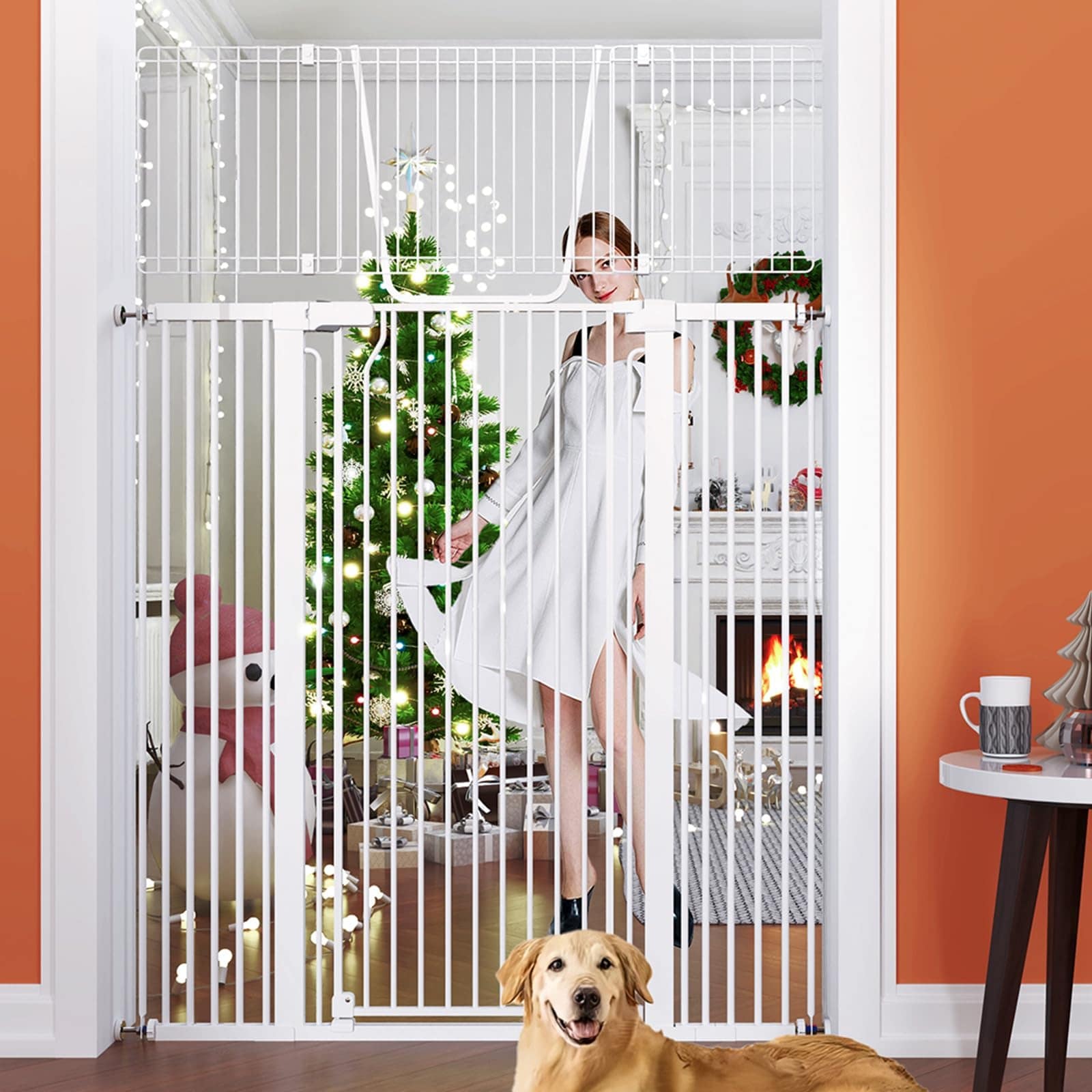 Phyfalip  71 Inch Extra Tall Cat Gate for Doorway 28 to 48 Inch Wide Adjustable Pet Gate with Auto Close Pressure Mounted for Cats and Small Dogs