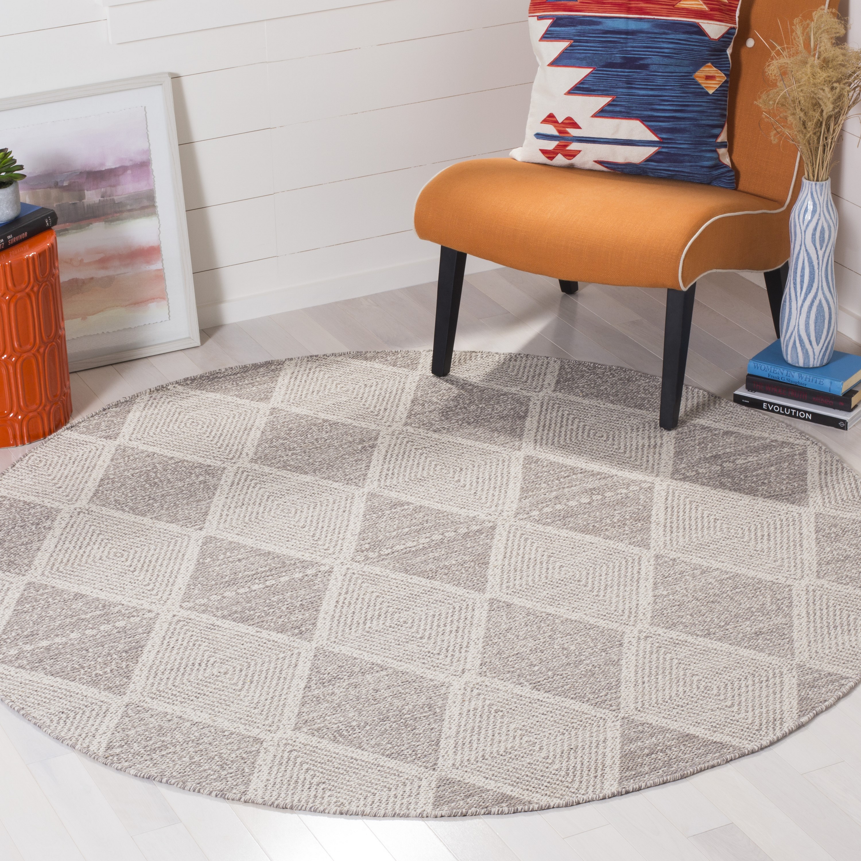 Safavieh MTK822A-6R Montauk Segundo 6 x 6 (ft) Cotton Gray Round Indoor Trellis Coastal Area rug