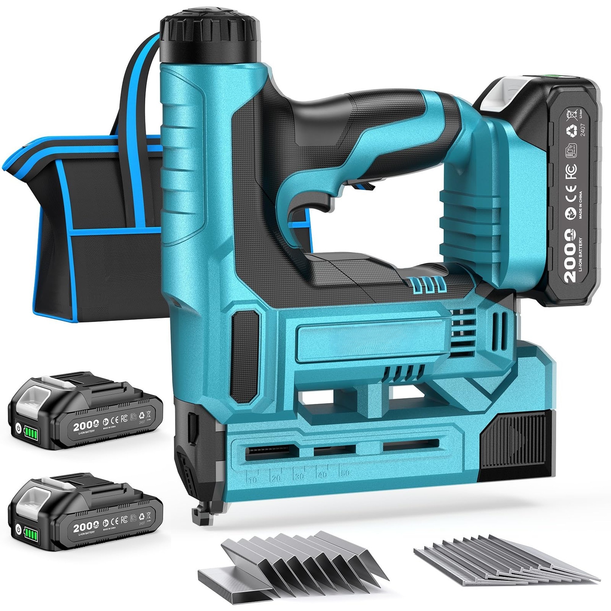 Angel Sar 18 Gauge 20V Cordless Brad Nailer and Stapler Gun 2 in 1 with 2 Batteries 1000 Nails Staples Adjustable Depth for Wood Upholstery DIY