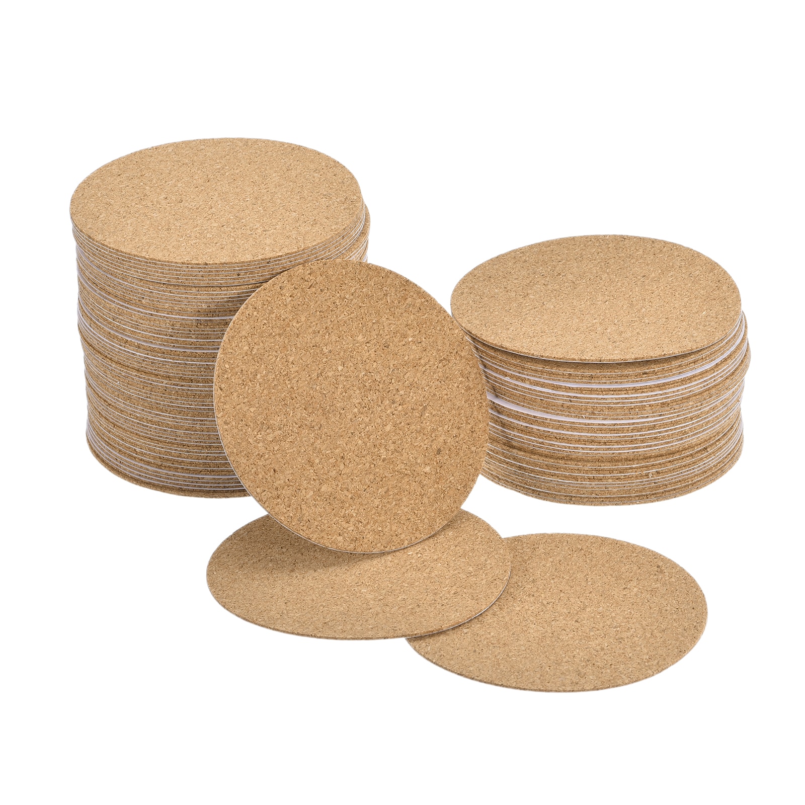 Unique Bargains 80mm(3.15inch) Round Coasters 1mm Thick Cork Cup Mat Self-Adhesive Pad 100pcs #S26042700UX8934