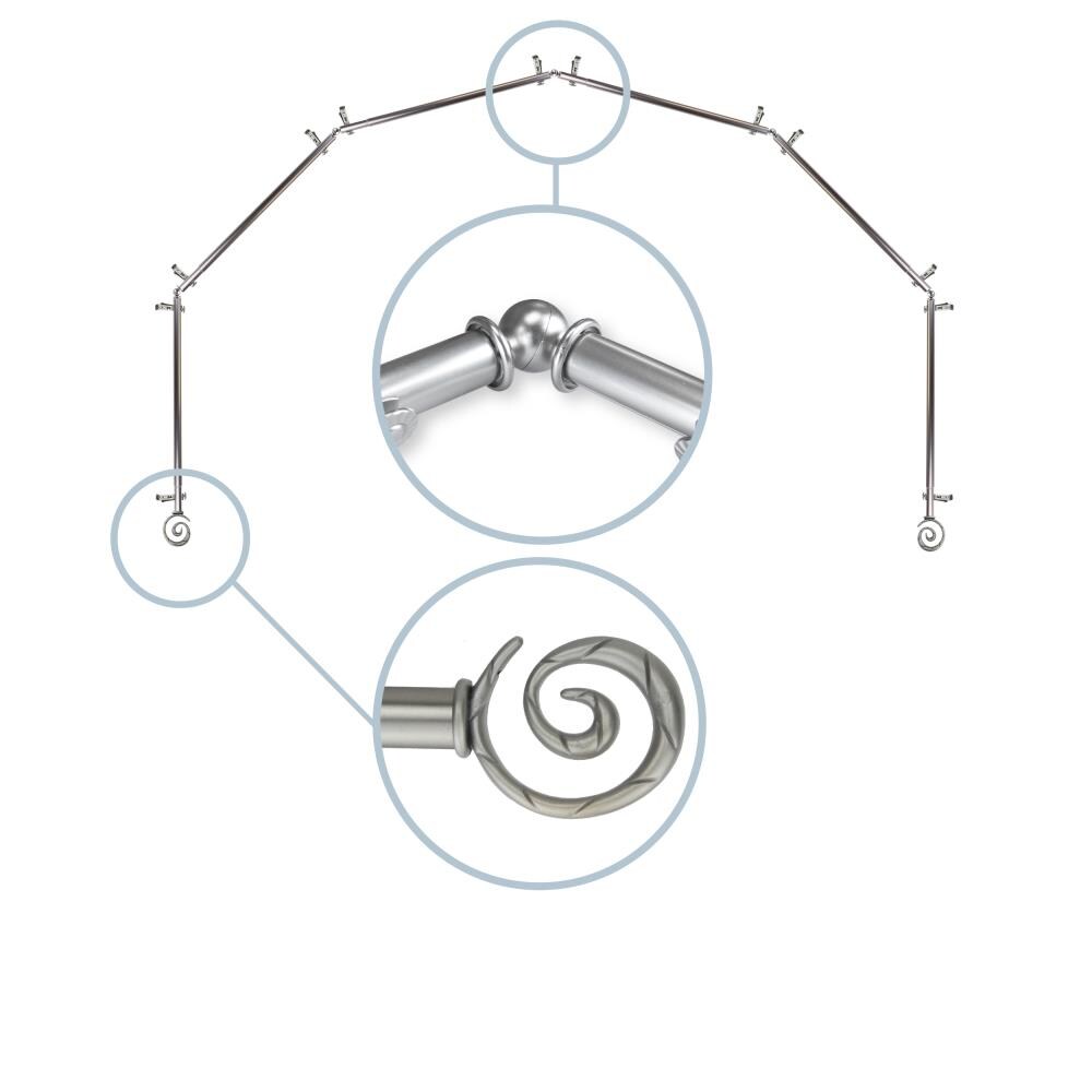 Hart & Harlow L6BAY-27-5 Curled 13/16-in 6-sided 28-in to 48-in Satin nickel Steel Bay window curtain rod with Finials