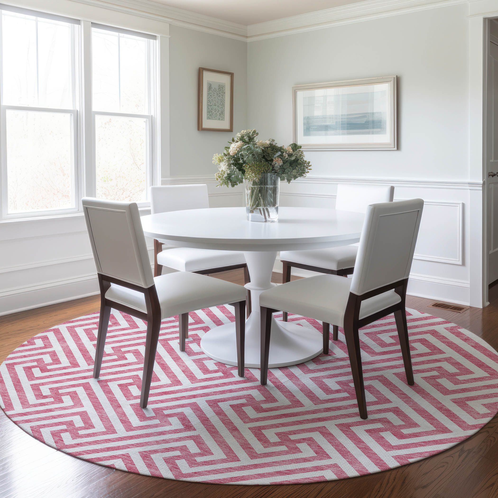 Addison Rugs ACN731PI8RO Chantille ACN731PI 8 x 8 (ft) Polyester Pink Round Indoor/Outdoor Geometric Machine washable Area rug