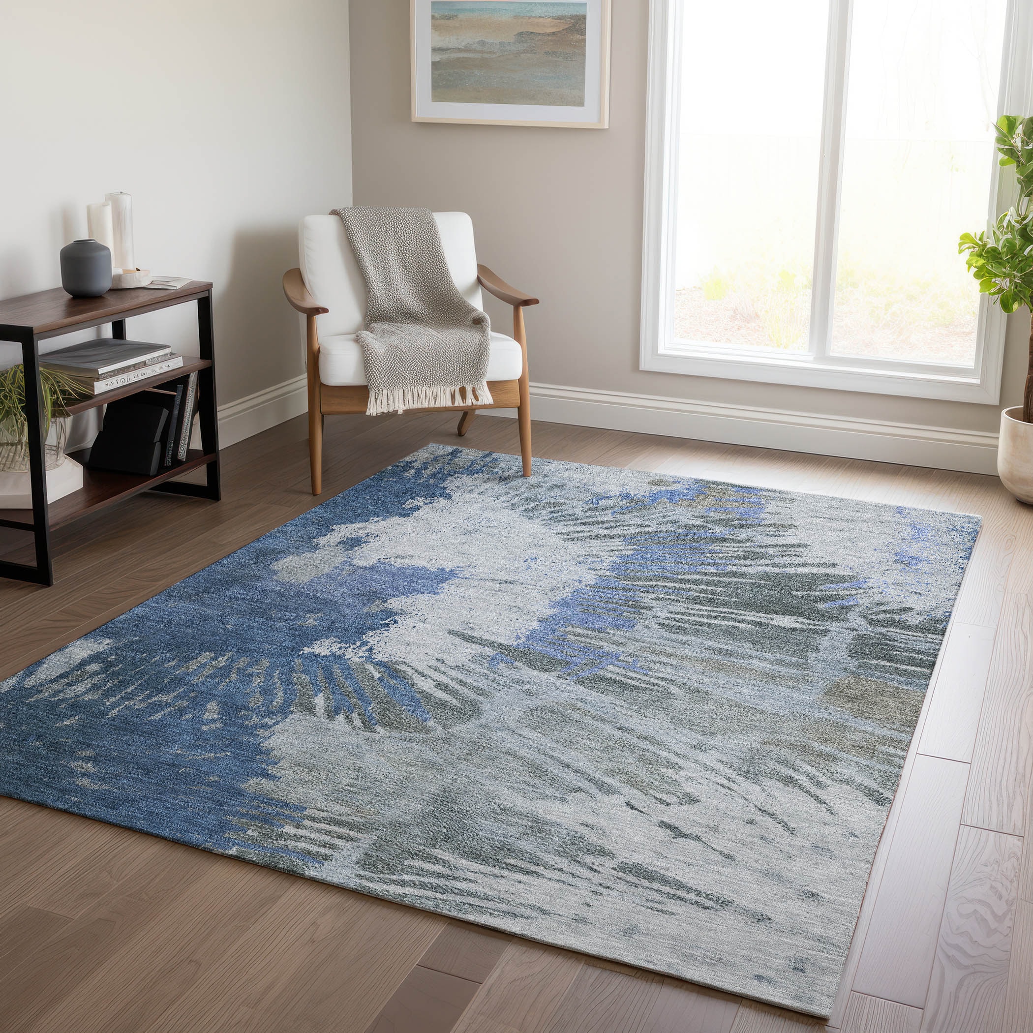 Addison Rugs ACN645BU5X8 Chantille ACN645BU 5 x 7 (ft) Polyester Blue Rectangular Indoor/Outdoor Abstract Machine washable Area rug