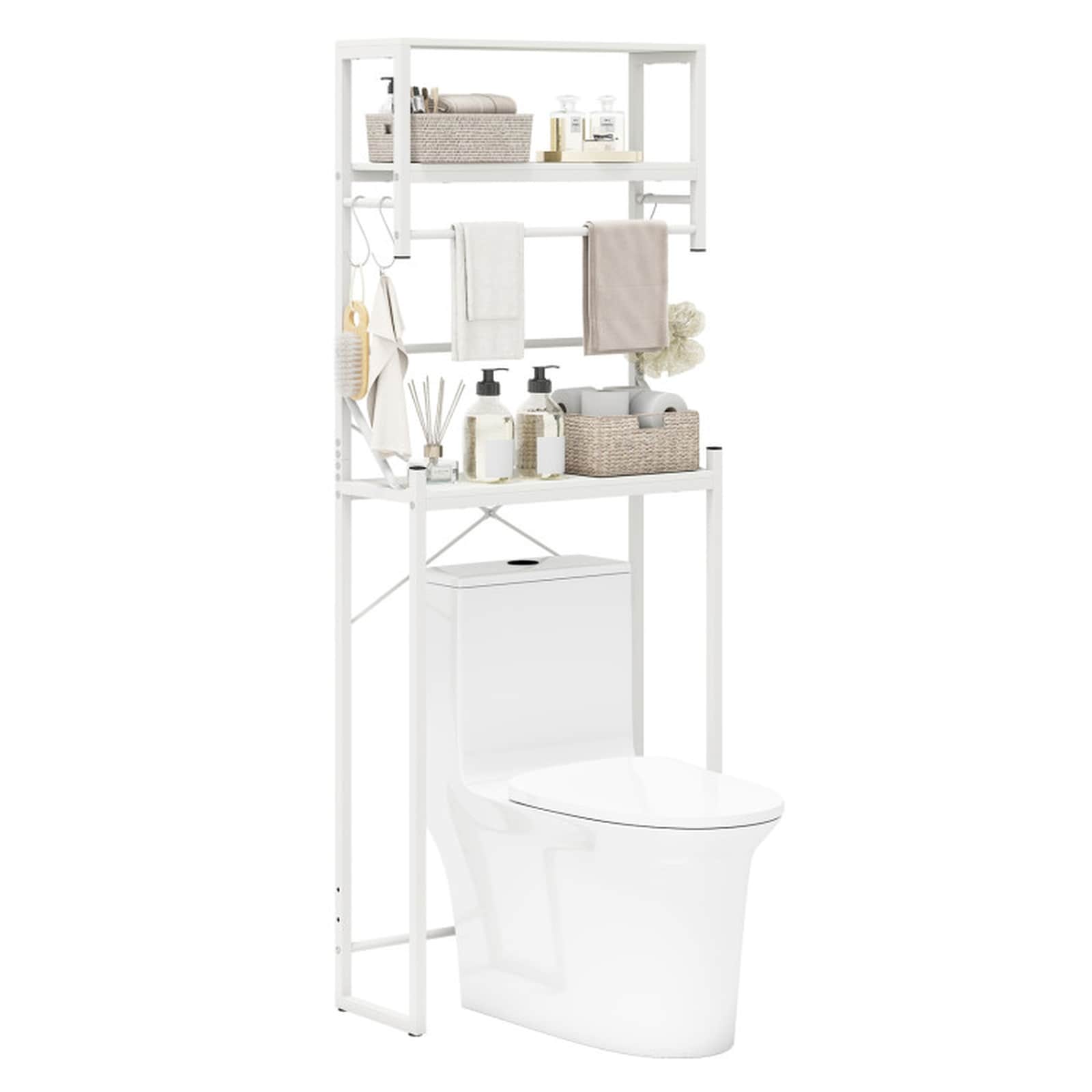 SUGIFT Space-Saving 3-Tier Over Toilet Bathroom Organizer With Towel Holder 25.5-in x 9.5-in x 64-in Storage Rack