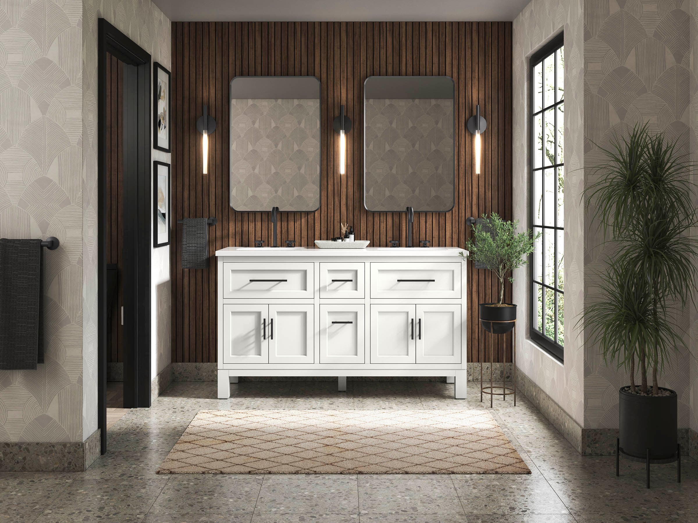 KOHLER 31246-ASB-0 Quo 60-in White Undermount Double Sink Bathroom Vanity with White Quartz Top