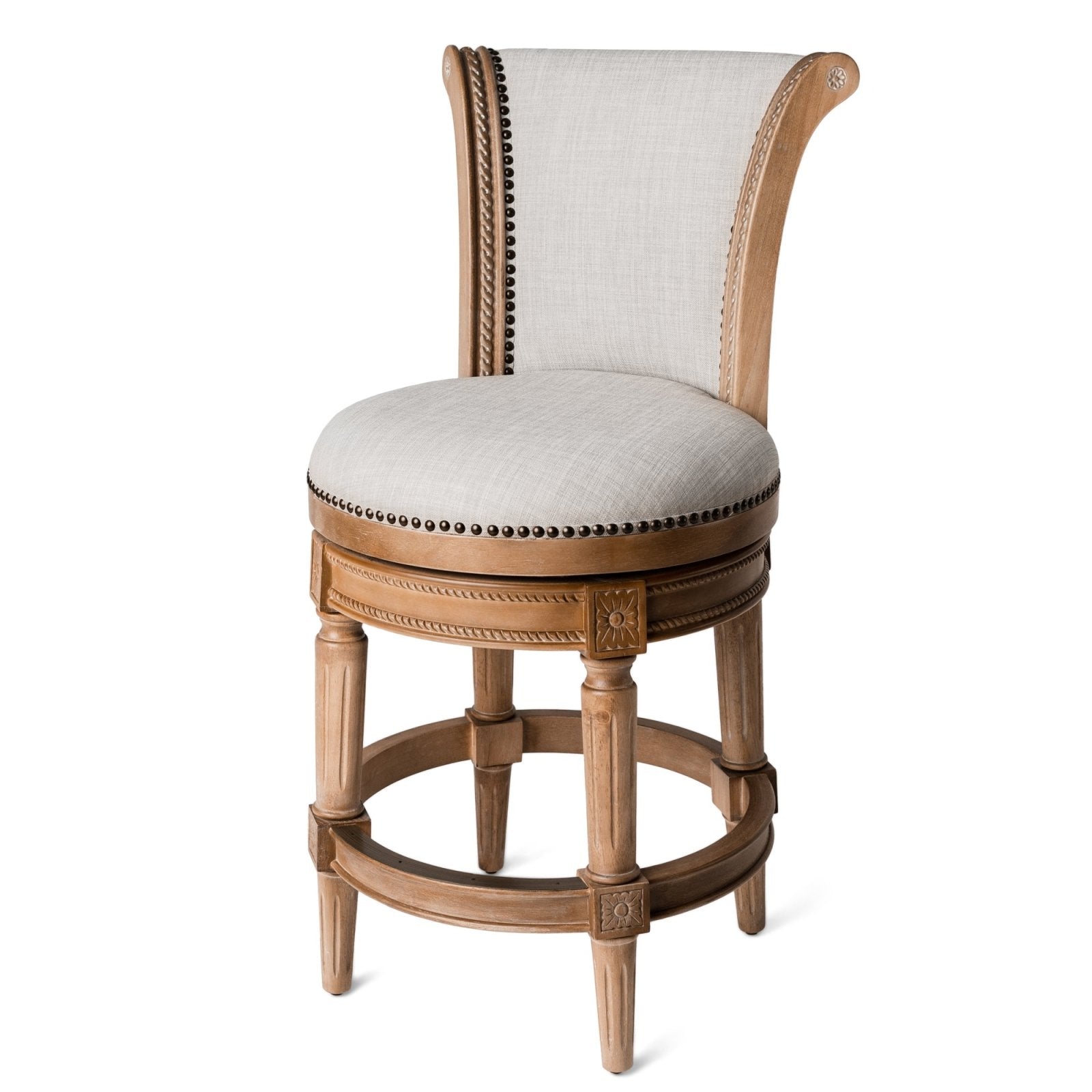 Maven Lane ML107112-FCS-WO 26in Pullman Counter Stool In Weathered Oak Finish With Sand Color Fabric Upholstery