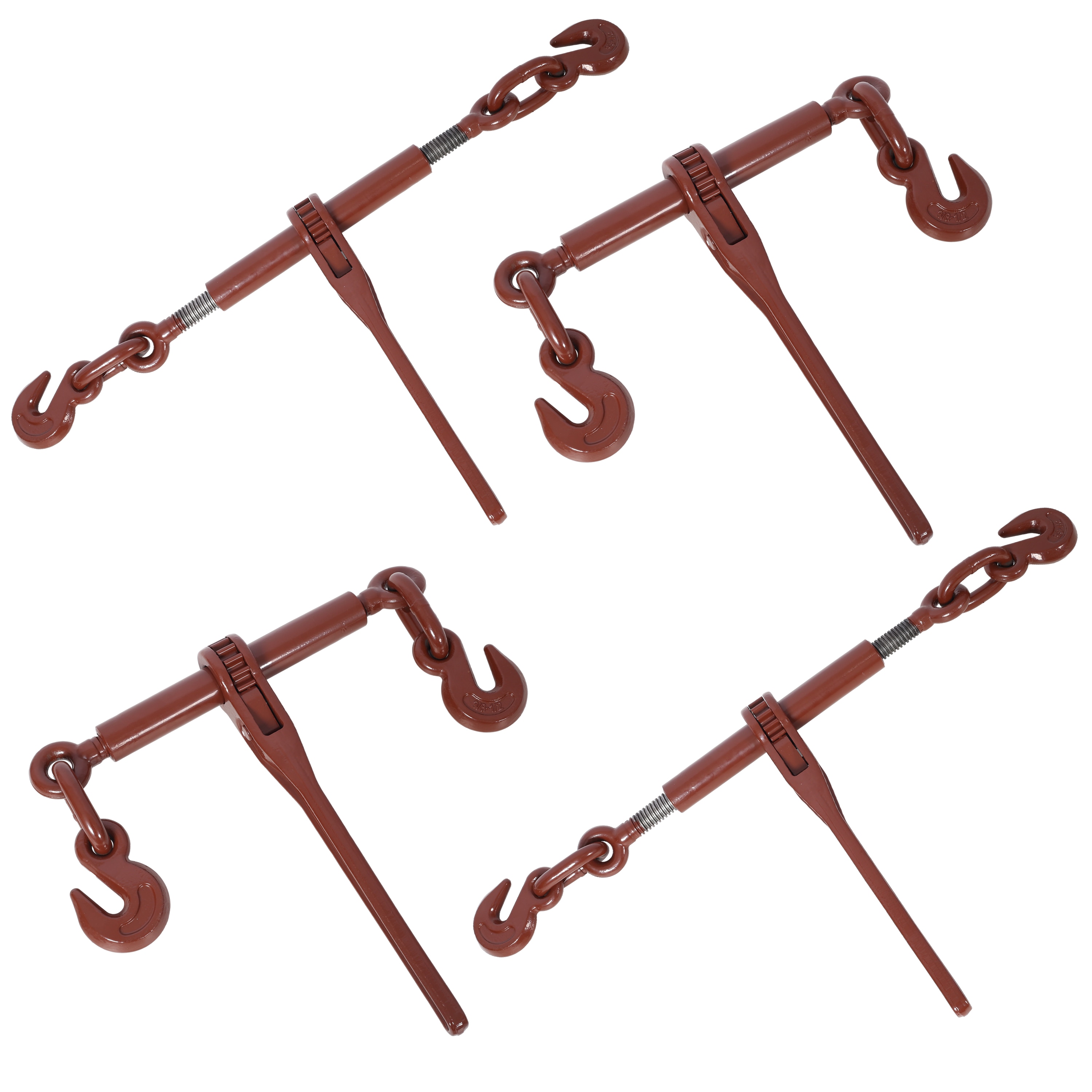 Kahomvis Heavy duty 3/8 – 1/2inch Ratchet Binders 9200lbs Working Load breaking G70 Hooks Adjustable Length 4-Pack Red #GH-2QP214-68